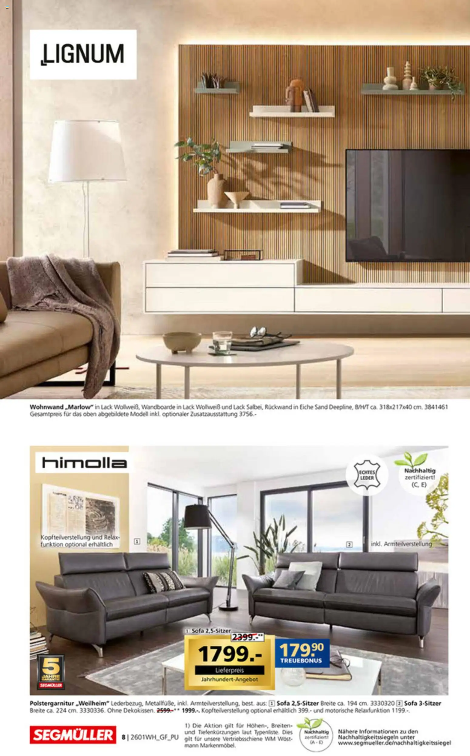 Segmüller Wohndesign – gültig ab 24.12.2025 | Seite: 8 | Produkte: Wohnwand, Sofa