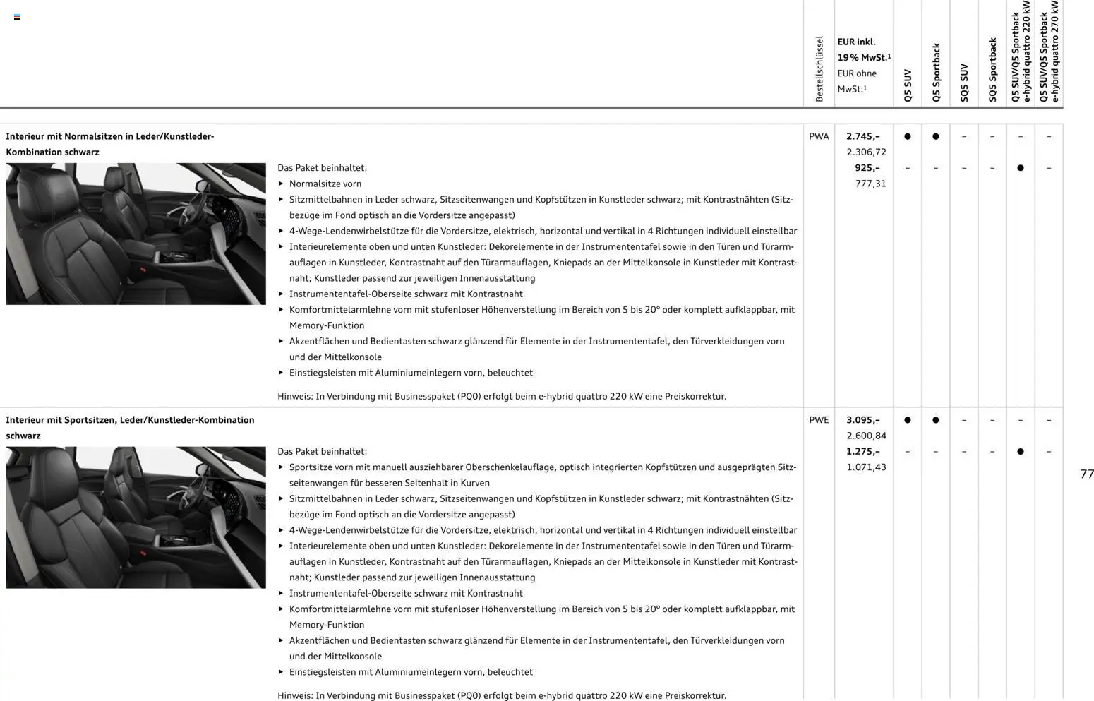 Audi Q5 – gültig ab 28.10.2025 | Seite: 77