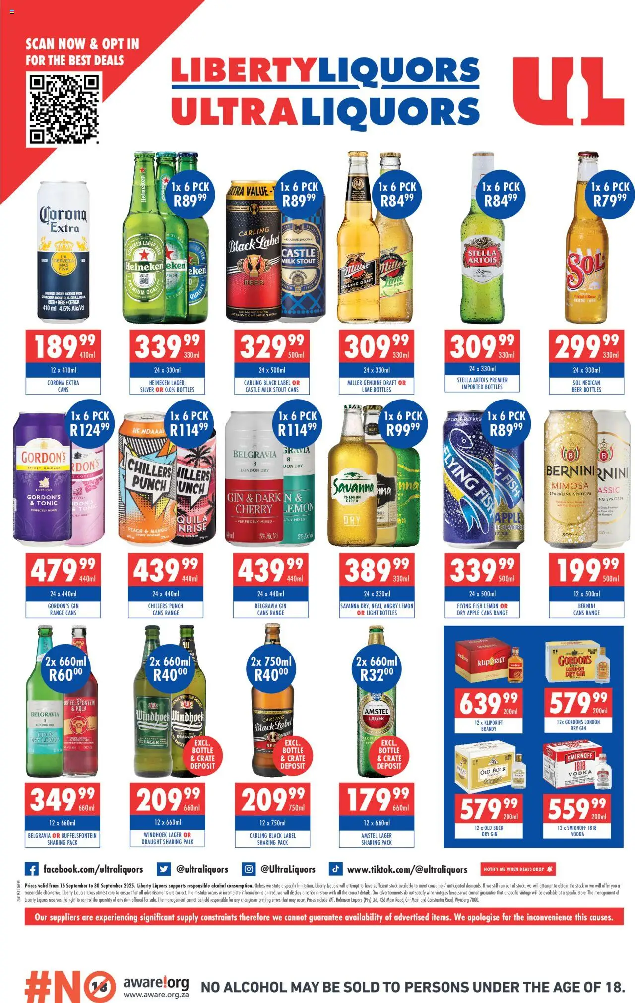 New Ultra Liquors catalogue – valid from 16.09.2025 | Page: 4 | Products: Tonic, Milk, Light, Gin