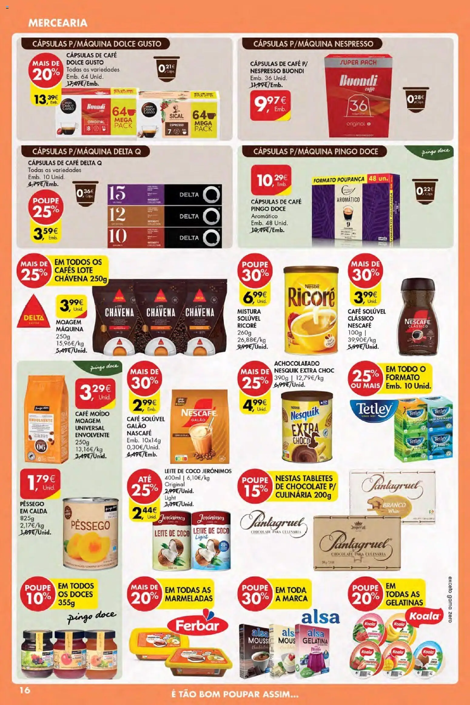 Pingo Doce Poupe Esta Semana Açores │ válido de 15.01.2026 | Página: 16 | Produtos: Gelatina, Café solúvel, Leite, Chocolate