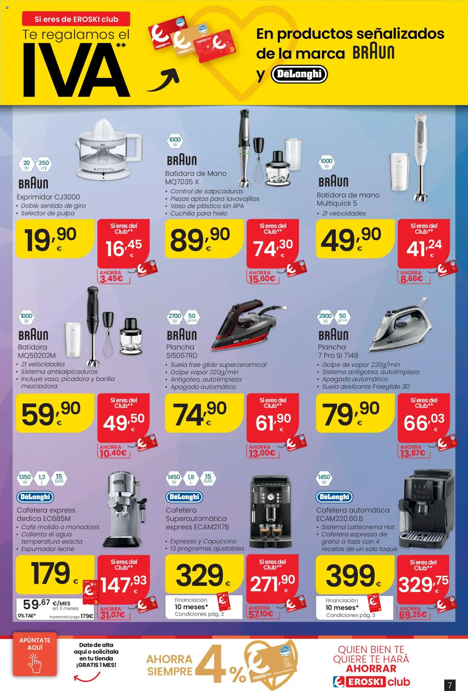 Eroski Qué tecno │ válido desde el 23.04.2026 | Página: 7 | Productos: Café molido, Lavavajillas, Cafetera, Batidora