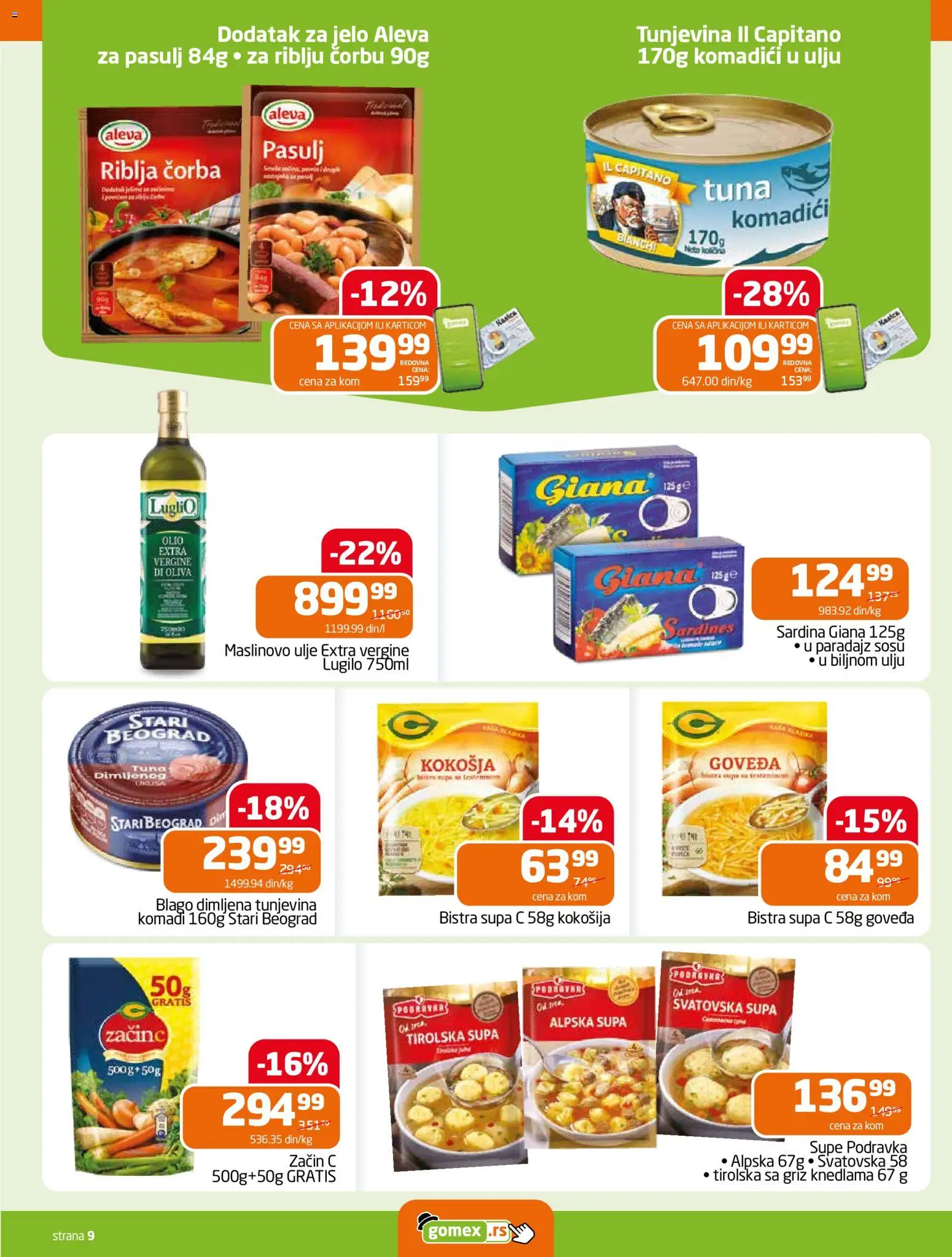Gomex katalog - važi od 18.03.2026 | Strana: 9 | Proizvode: Pasulj, Ulje, Maslinovo ulje, Sardina