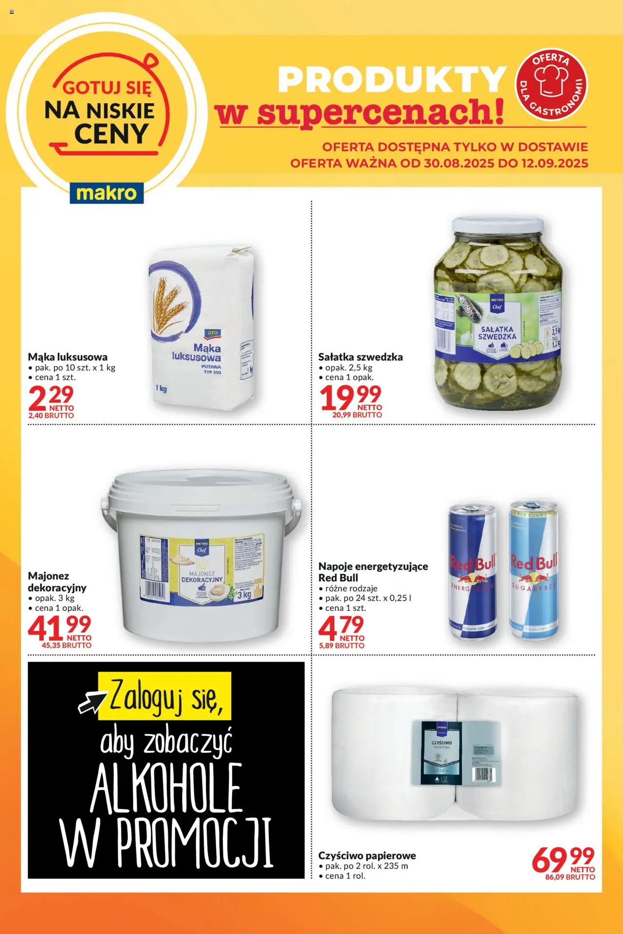 Makro Gazetka - Gotuj się na niskie ceny w dostawie od 30.08.2025 | Strona: 1 | Produkty: Red bull, Napoje, Sałatka, Majonez