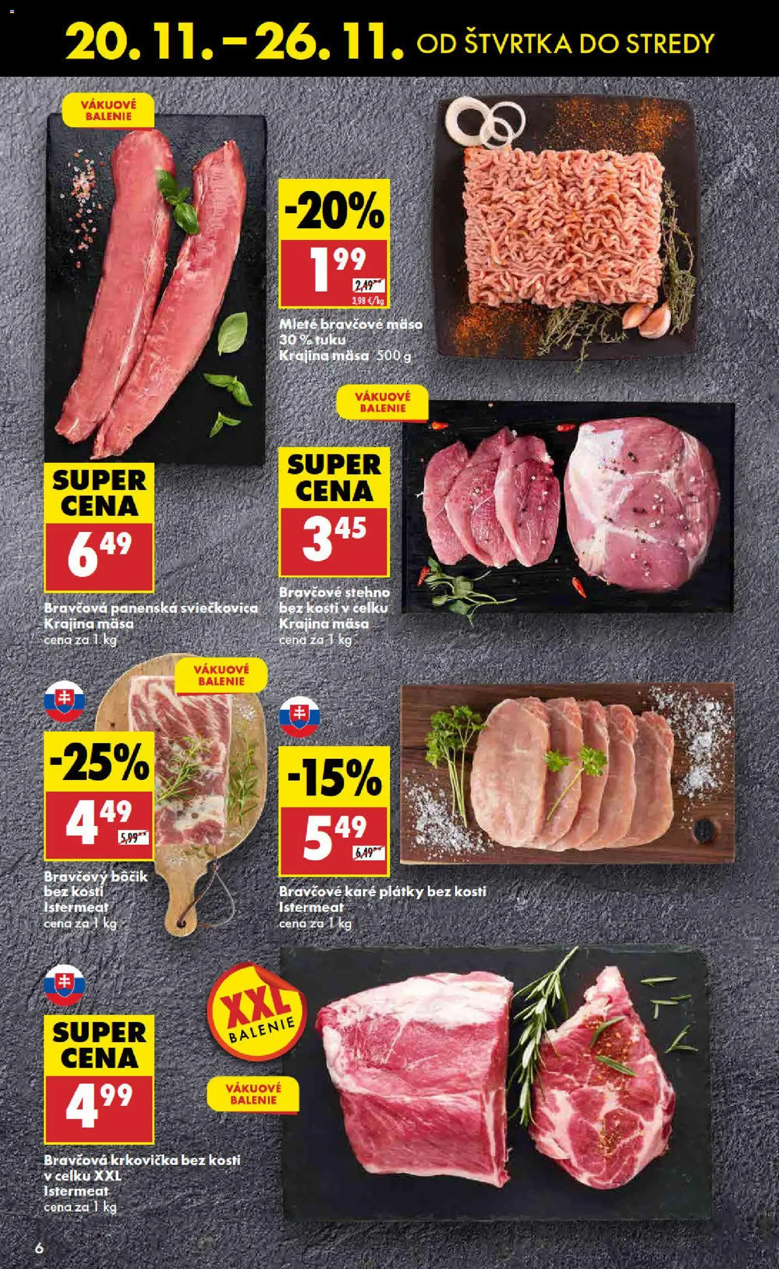 Nové Biedronka akcie – leták je platný od 20.11.2025 | Strana: 6 | Produkty: Bravčové stehno, Krkovička, Bravčové mäso, Bravčové karé