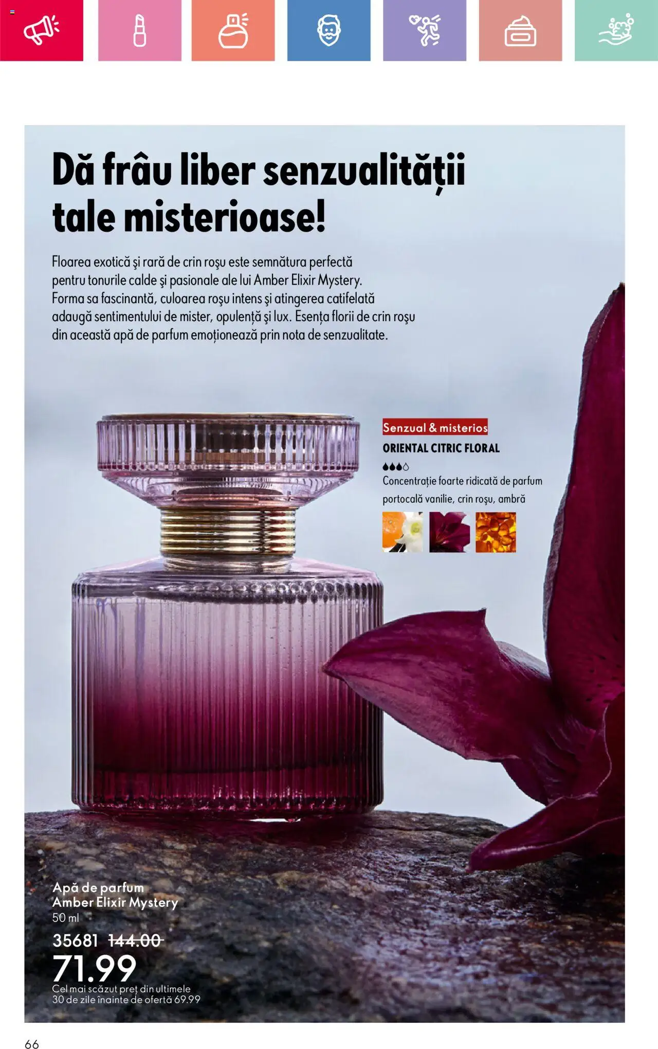 Oriflame catalog 10 2025 – valabil de la 06.07.2025 | Pagină: 66 | Produse: Apă de parfum, Elixir, Parfum, Apă