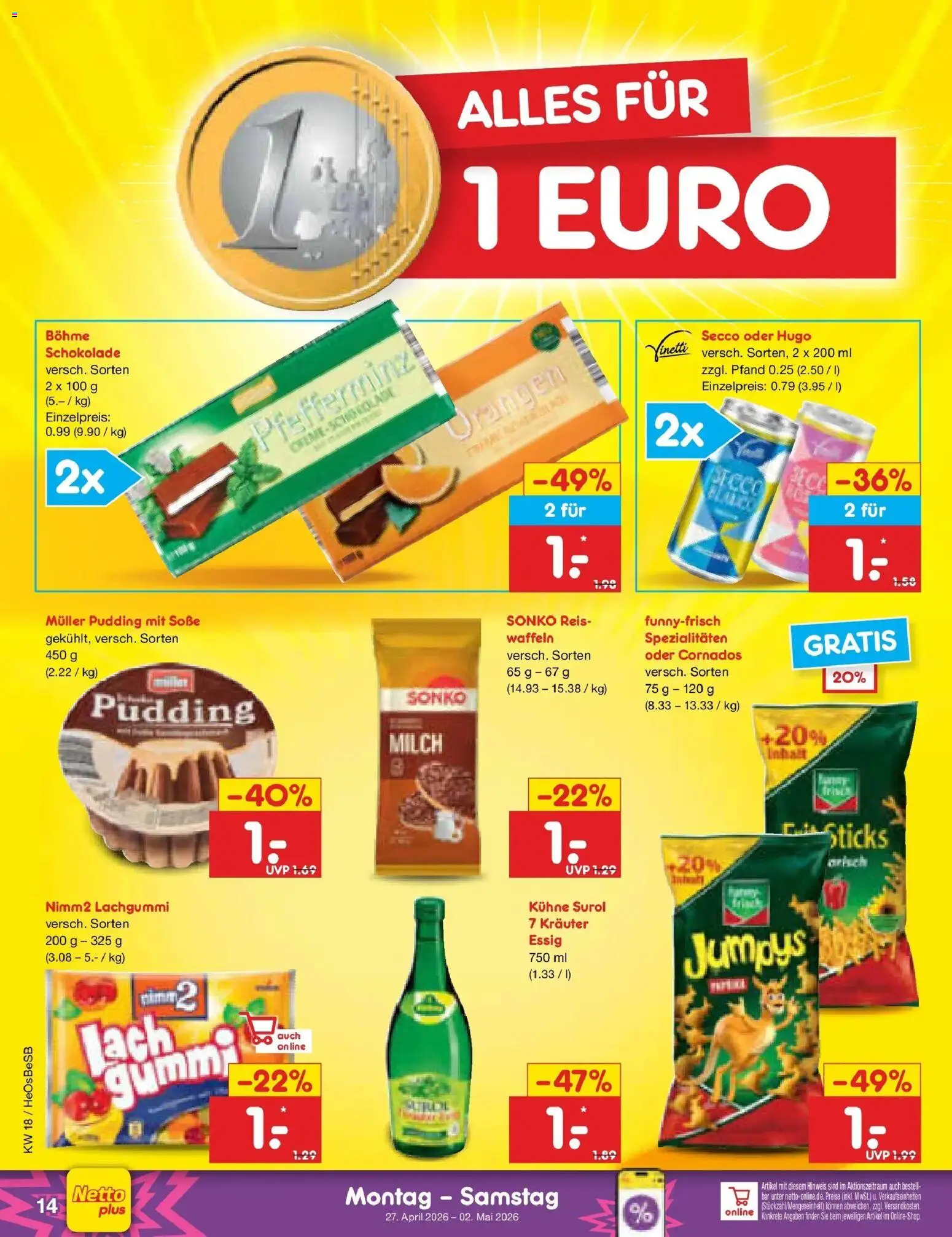 Netto Marken-Discount Prospekt Kremmen	 – gültig ab 27.04.2026 | Seite: 16 | Produkte: Schokolade, Orangen, Soße, Hugo