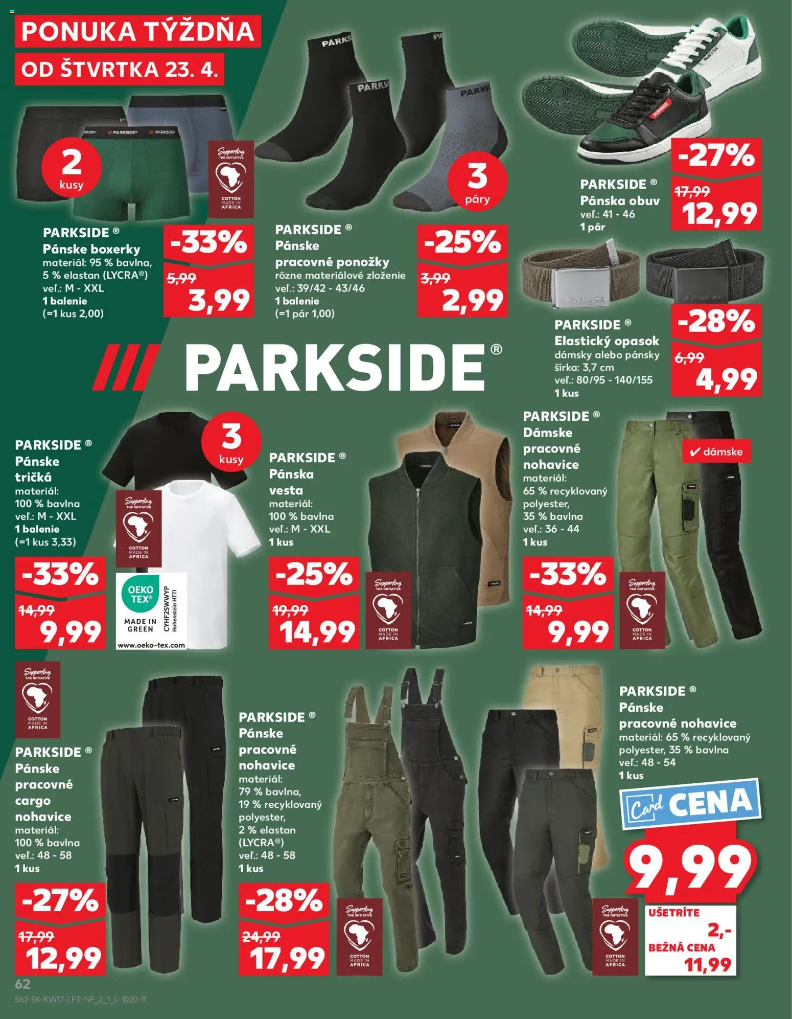 Nové Kaufland akcie – leták je platný od 23.04.2026 | Strana: 62 | Produkty: Parkside, Ponožky, Boxerky, Opasok