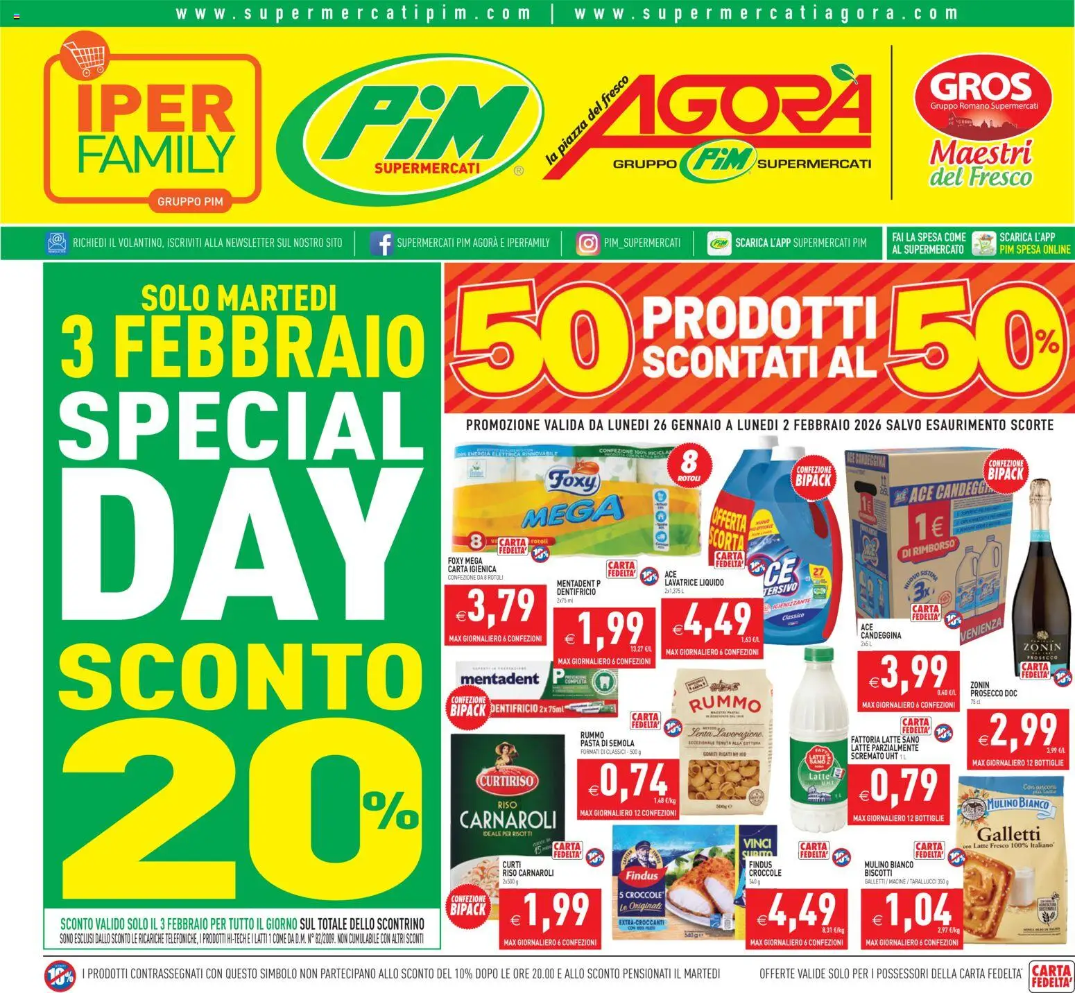 Volantino PIM Supermercati del 26.01.2026 | Pagina: 1 | Prodotti: Riso Carnaroli, Riso, Biscotti, Pasta