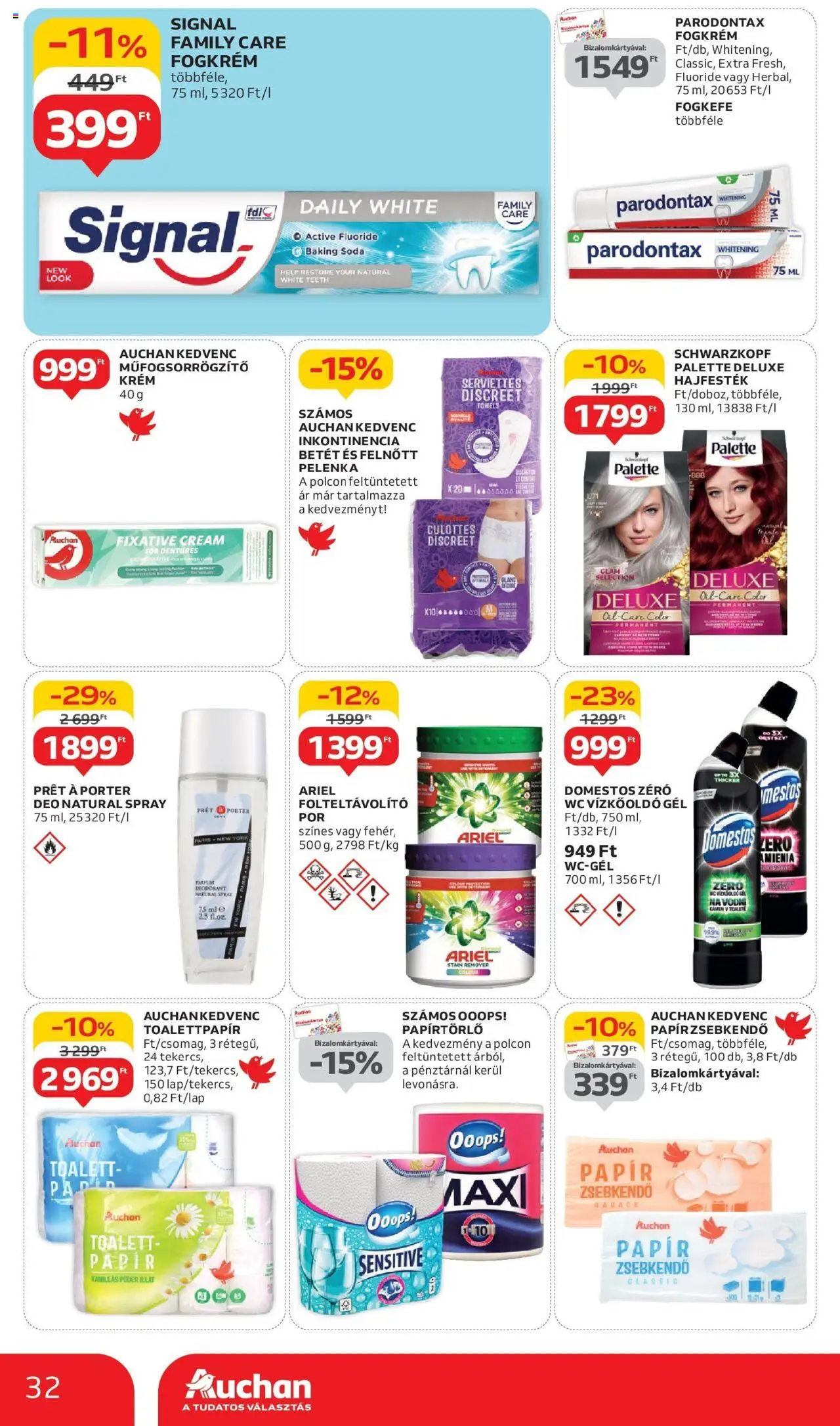 Auchan akciós ujság - amely érvényes a következő dátumtól: 29.05.2025 | Oldal: 32 | Termékek: Ariel, WC, Fogkrém, Fogkefe