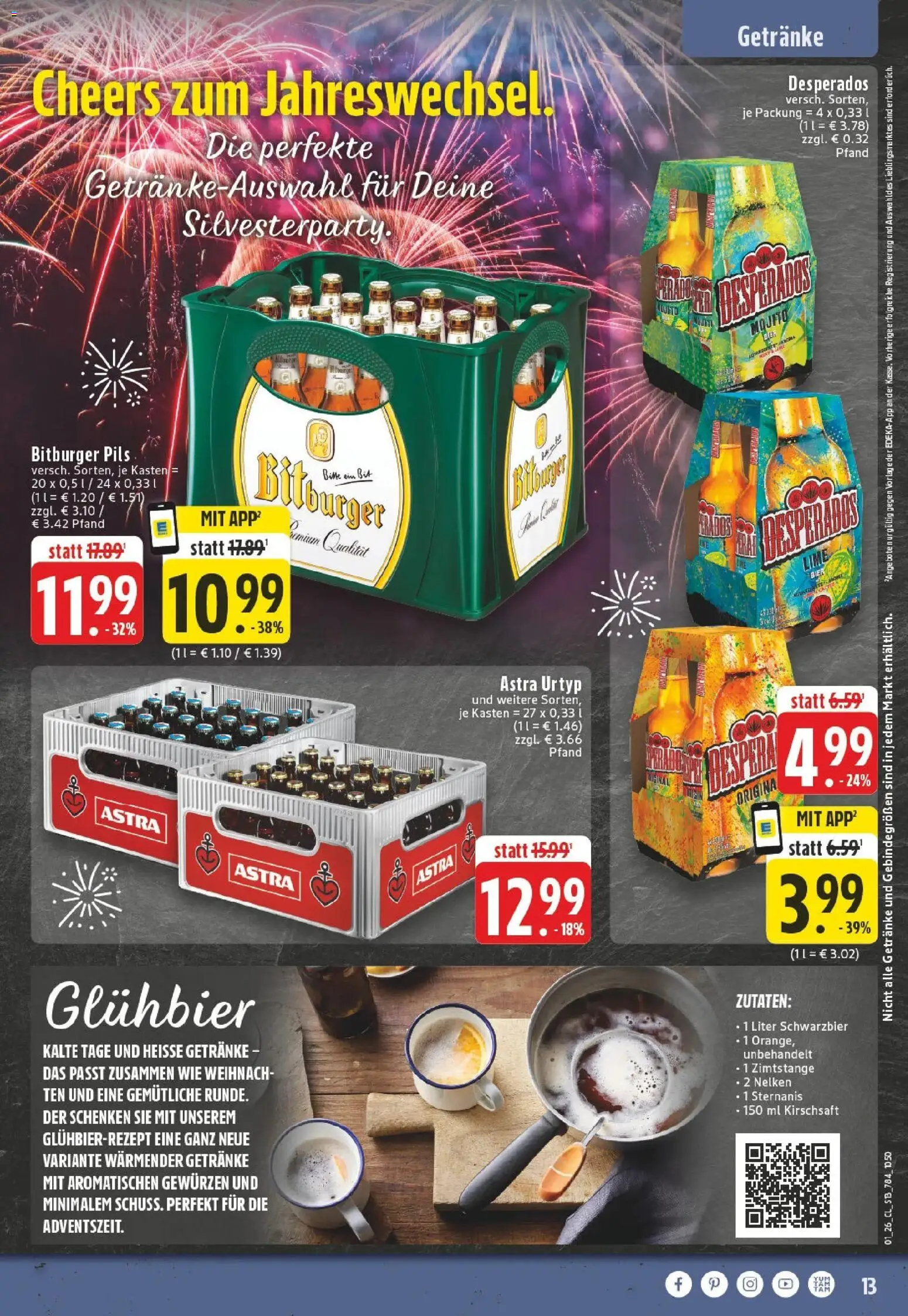 Edeka prospekt Roetgen	 – gültig ab 28.12.2025 | Seite: 13 | Produkte: Bitburger, Pils, Astra, Desperados