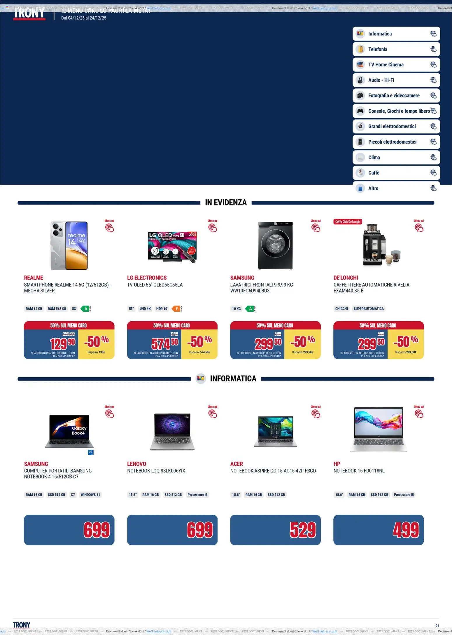 Volantino Trony del 04.12.2025 | Pagina: 1 | Prodotti: Notebook, Caffè, TV, Audio