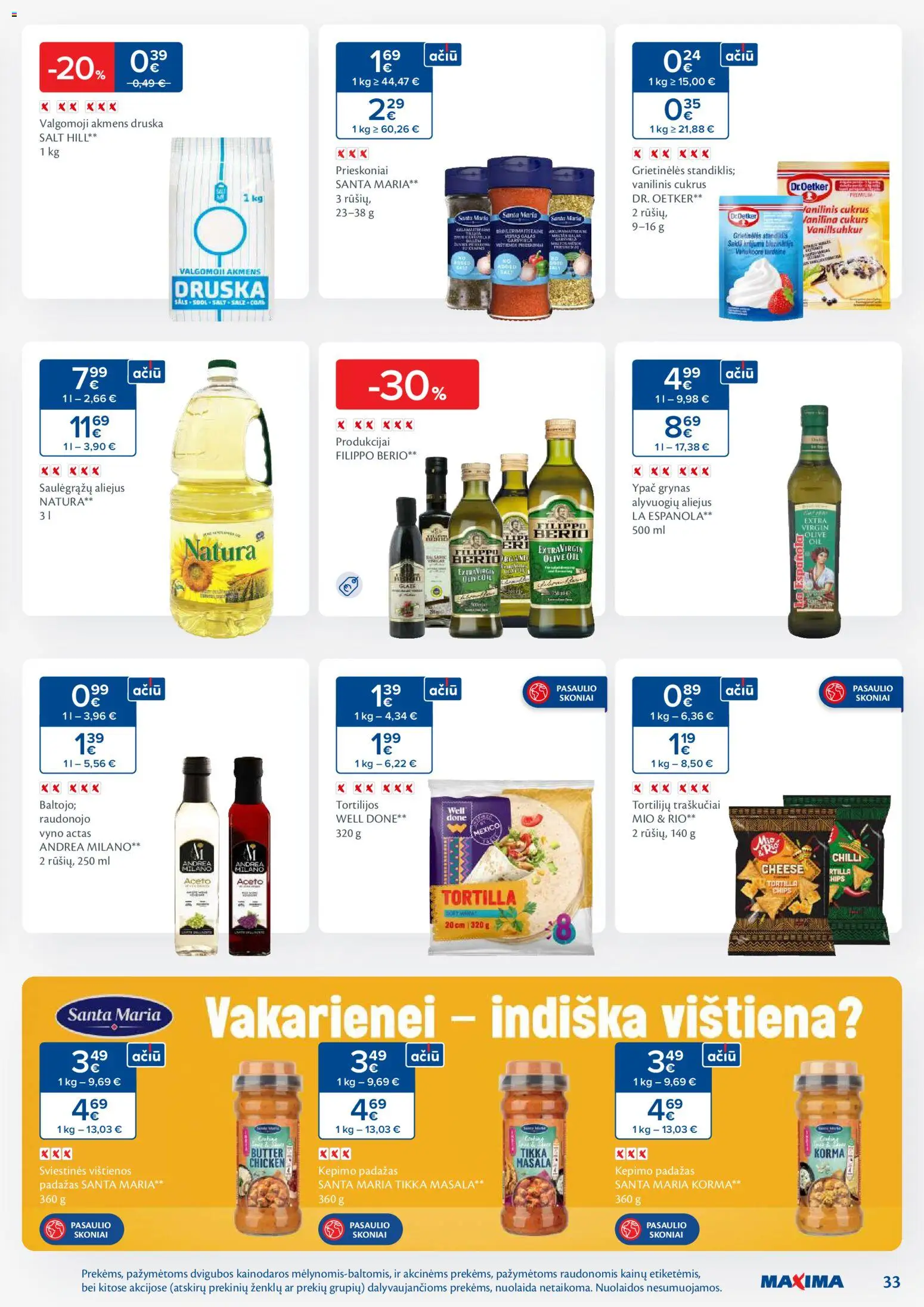 MAXIMA akcijos nuo 06.01.2026 | Puslapis: 33 | Prekių: Vištienos, Aliejus, Alyvuogių aliejus, Druska