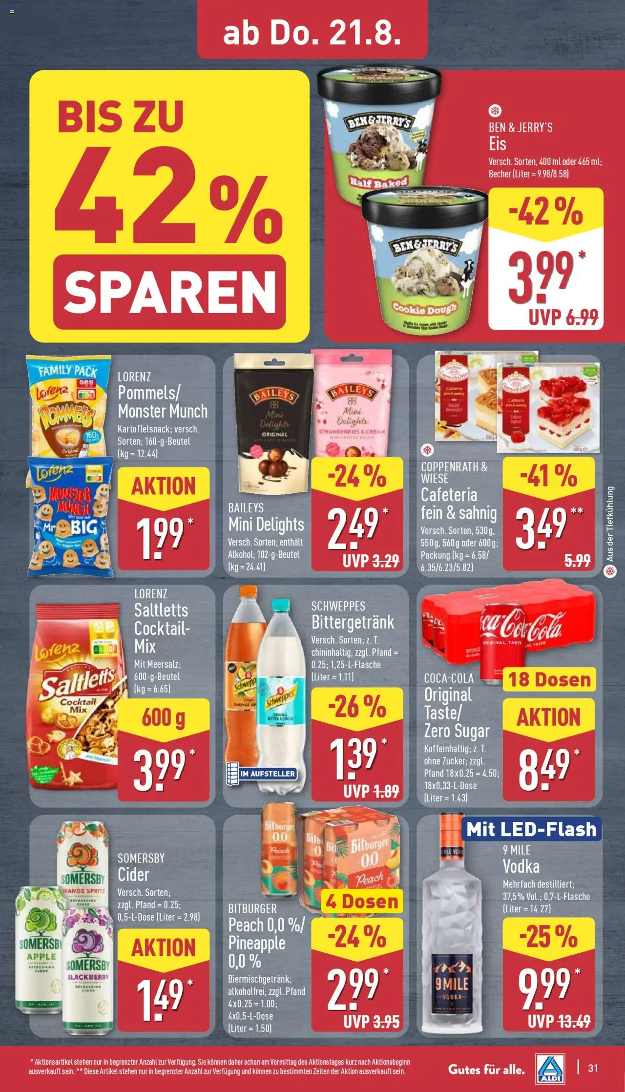 Aldi Prospekt 	 - gültig ab dem 18.08.2025 | Seite: 31 | Produkte: Ben & Jerry's, Monster, Baileys, Vodka