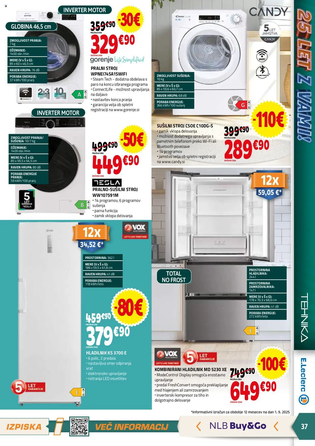 Novi E.leclerc katalog ponudbe – veljaven od 10.09.2025 | Stran: 37 | Izdelki: Hladilnik, Pralni stroj, Susilni stroj