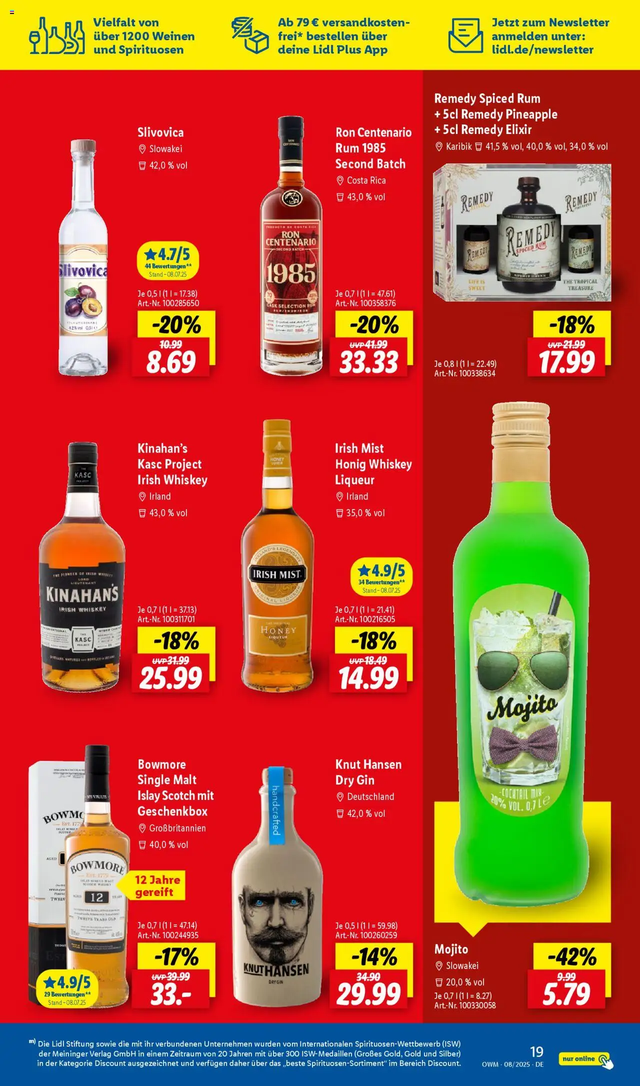 Lidl - Wein & Spirituosen im Onlineshop - gültig ab dem 01.08.2025 | Seite: 19 | Produkte: Whisky, Rum, Gin, Whiskey