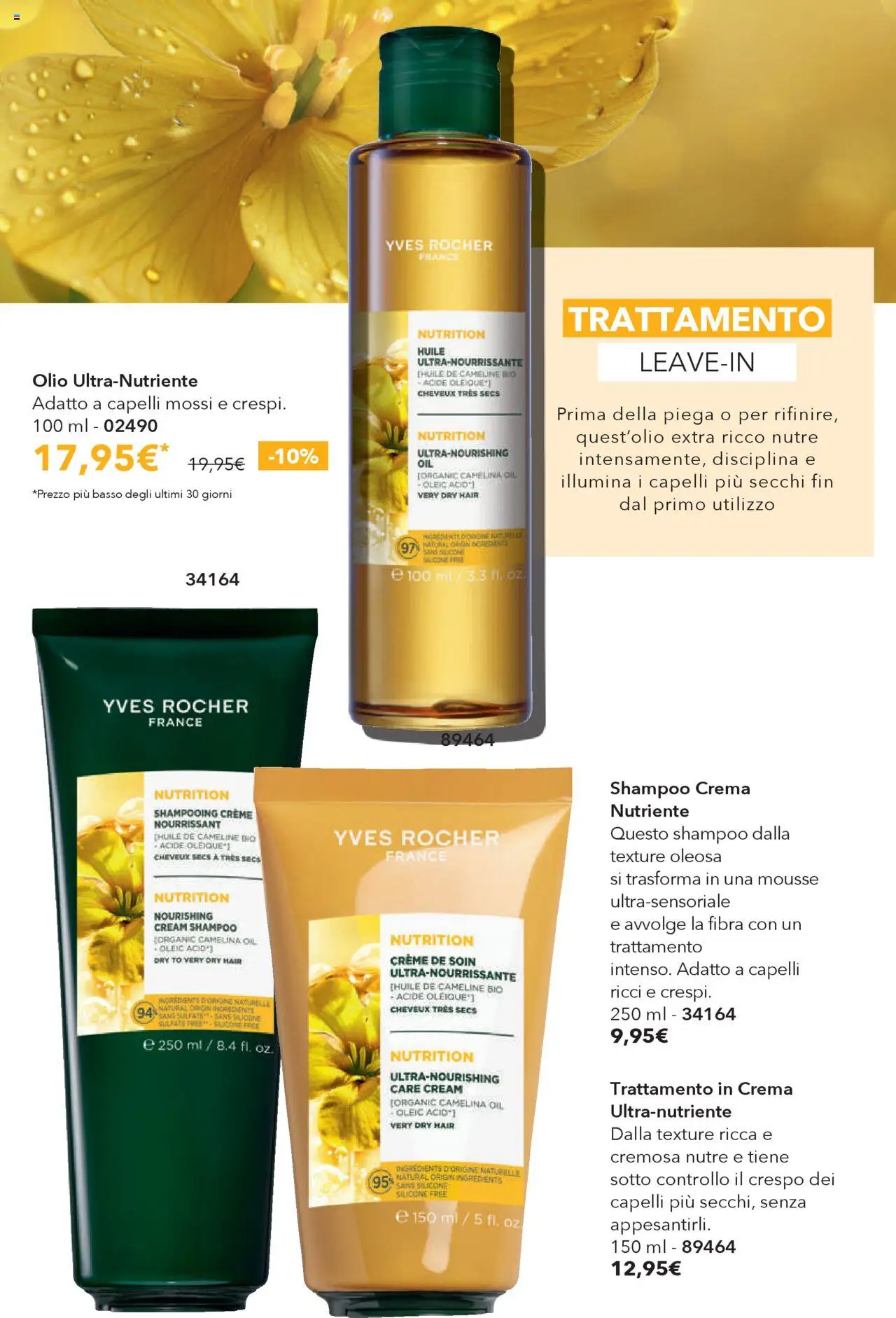 Volantino Yves Rocher del 31.07.2025 | Pagina: 64 | Prodotti: Shampoo, Crema, Olio, Silicone