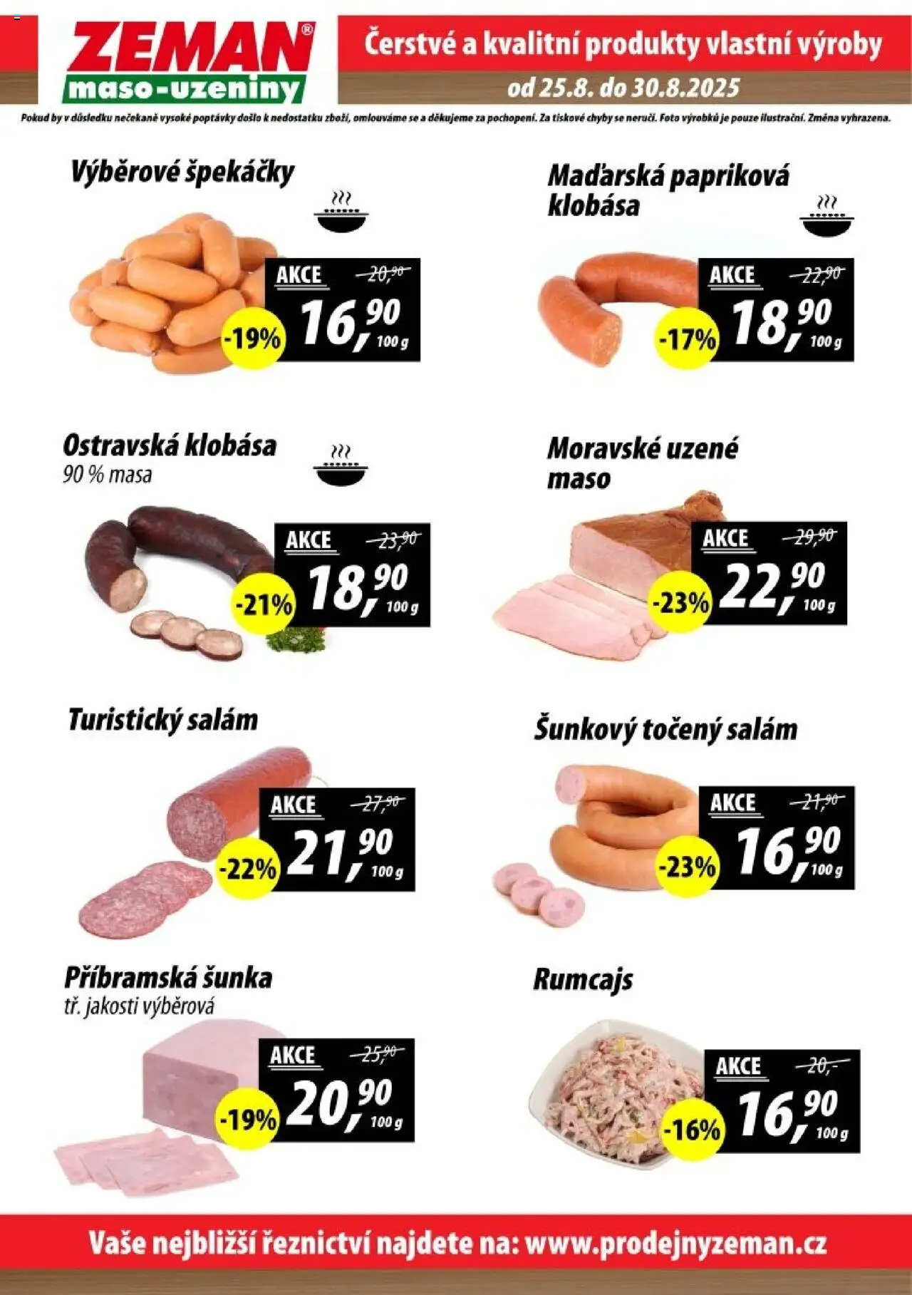 Prodejny Zeman leták - Praha od 25.08.2025 | Strana: 2 | Produkty: Špekáčky, Klobása, Točený salám, Maso