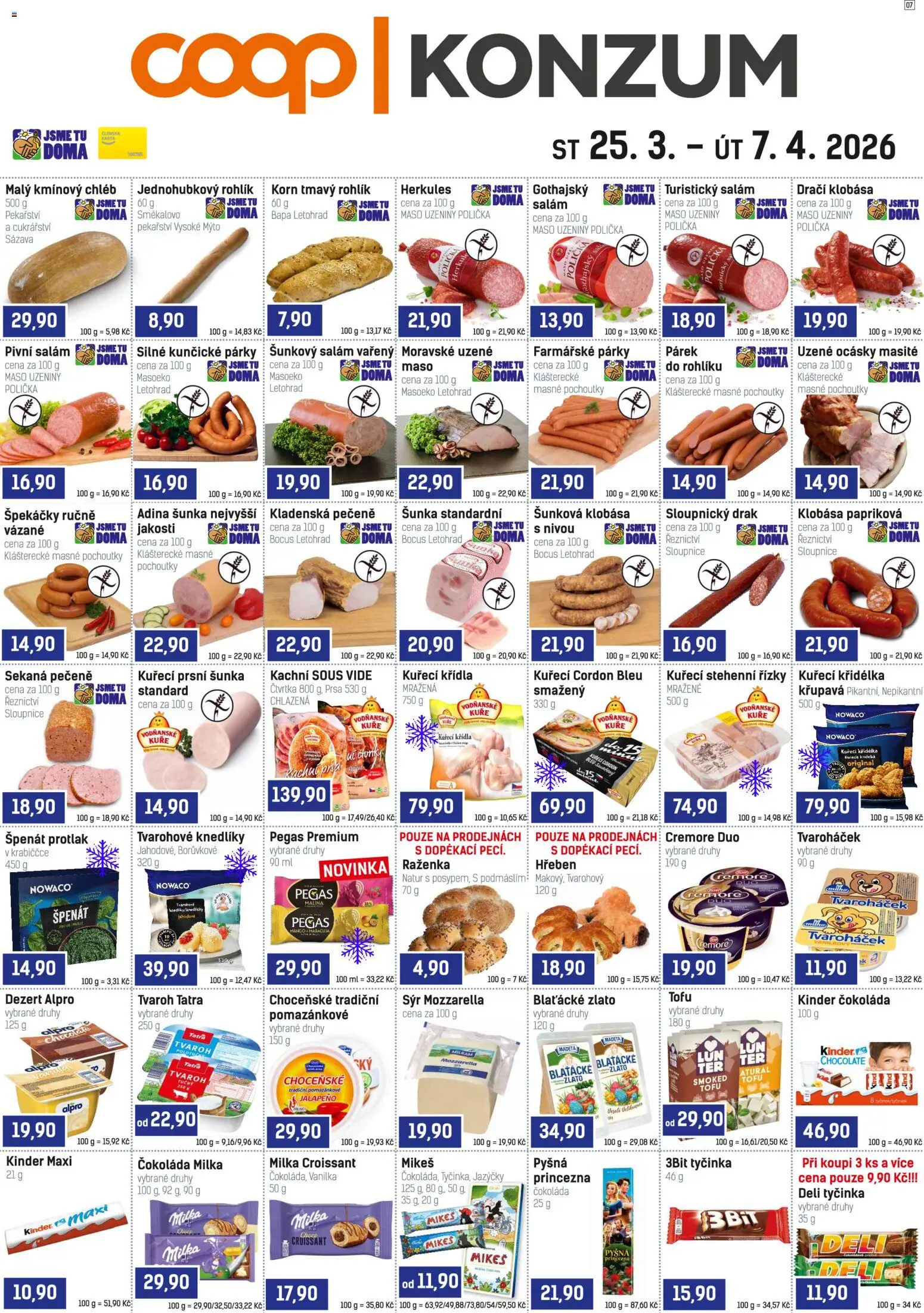 Konzum leták od 25.03.2026 | Strana: 1 | Produkty: Cordon Bleu, Tvaroh, Šunkový salám, Tvaroháček