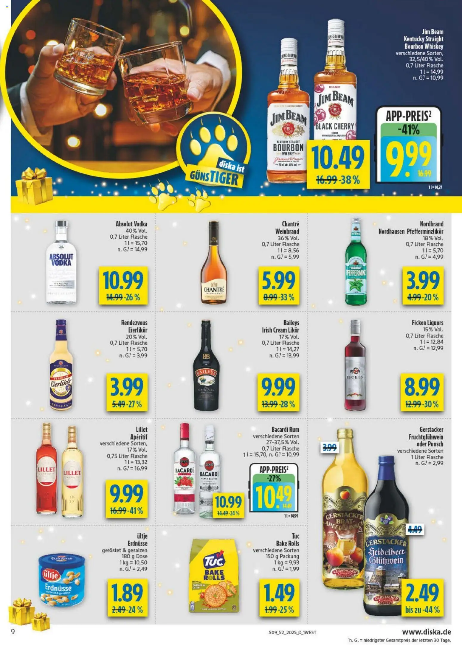Diska - Diska Angebote Bayern KW52 – gültig ab 22.12.2025 | Seite: 9 | Produkte: Jim beam, Ultje erdnusse, Baileys, Whiskey