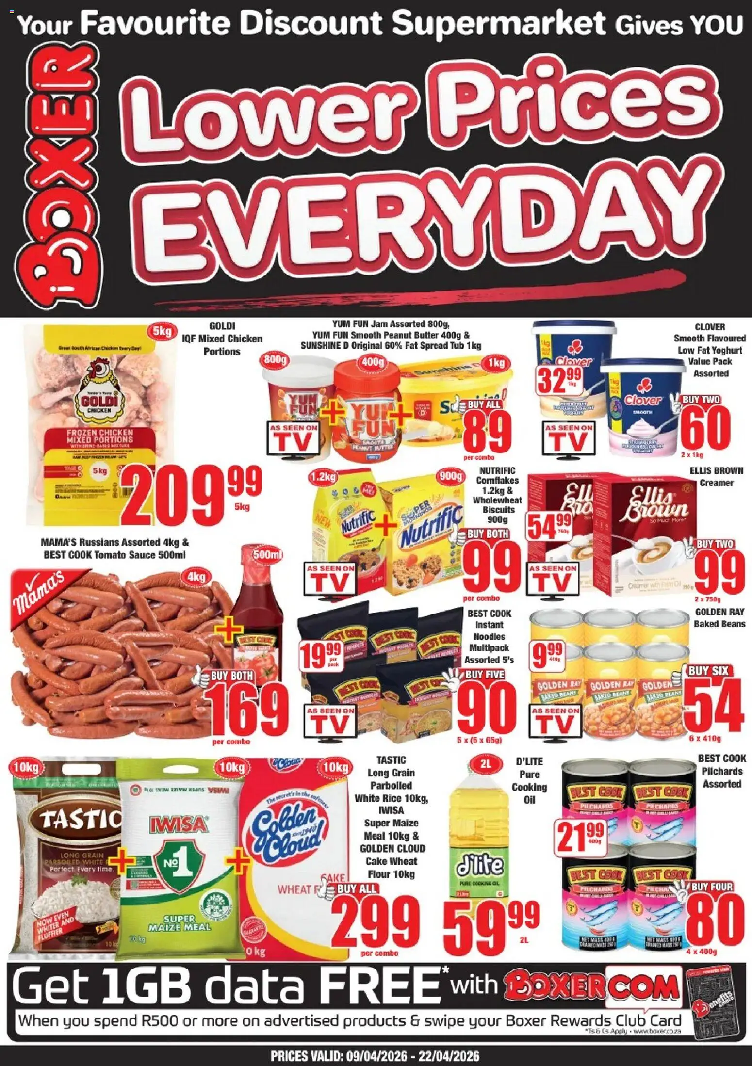 New Boxer catalogue – valid from 09.04.2026 | Page: 1 | Products: Flour, Jam, Baked beans, Peanut butter