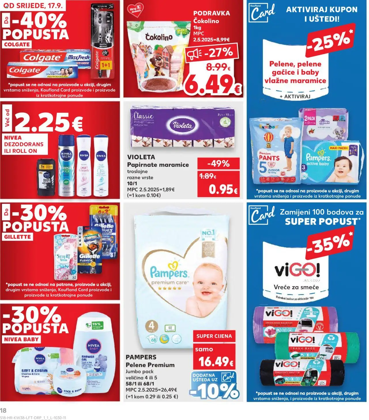 Kaufland katalog | vrijedi od 17.09.2025 | Stranica: 18 | Proizvodi: Vlažne maramice, Dezodorans, Vreće za smeće, Čokolino