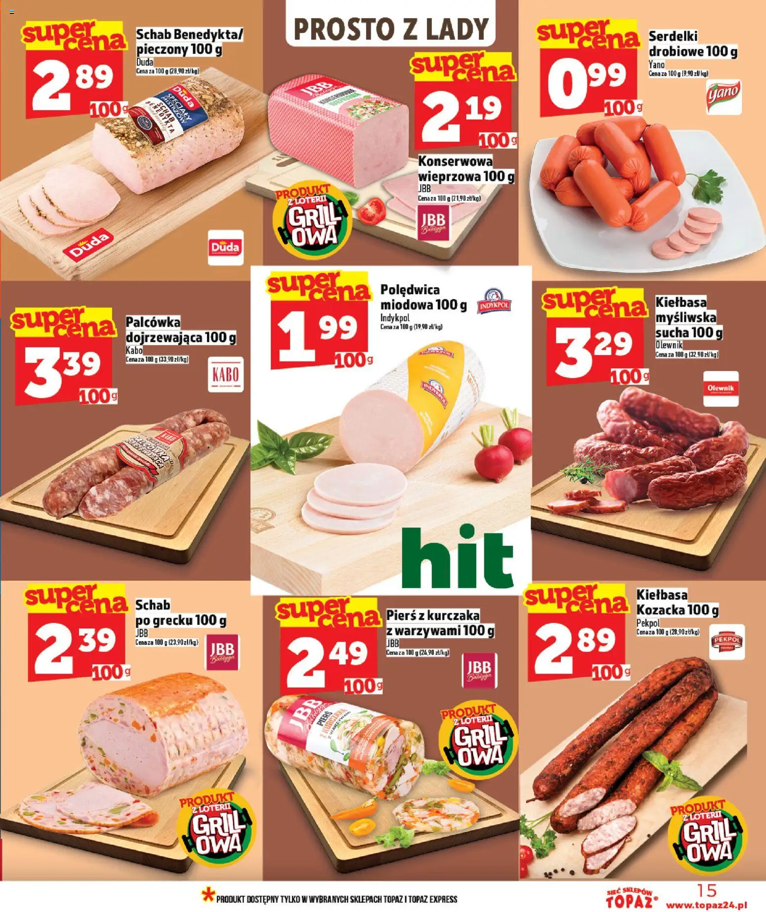 Topaz gazetka od 30.04.2026 | Strona: 15 | Produkty: Kiełbasa, Schab, Grill, Myśliwska