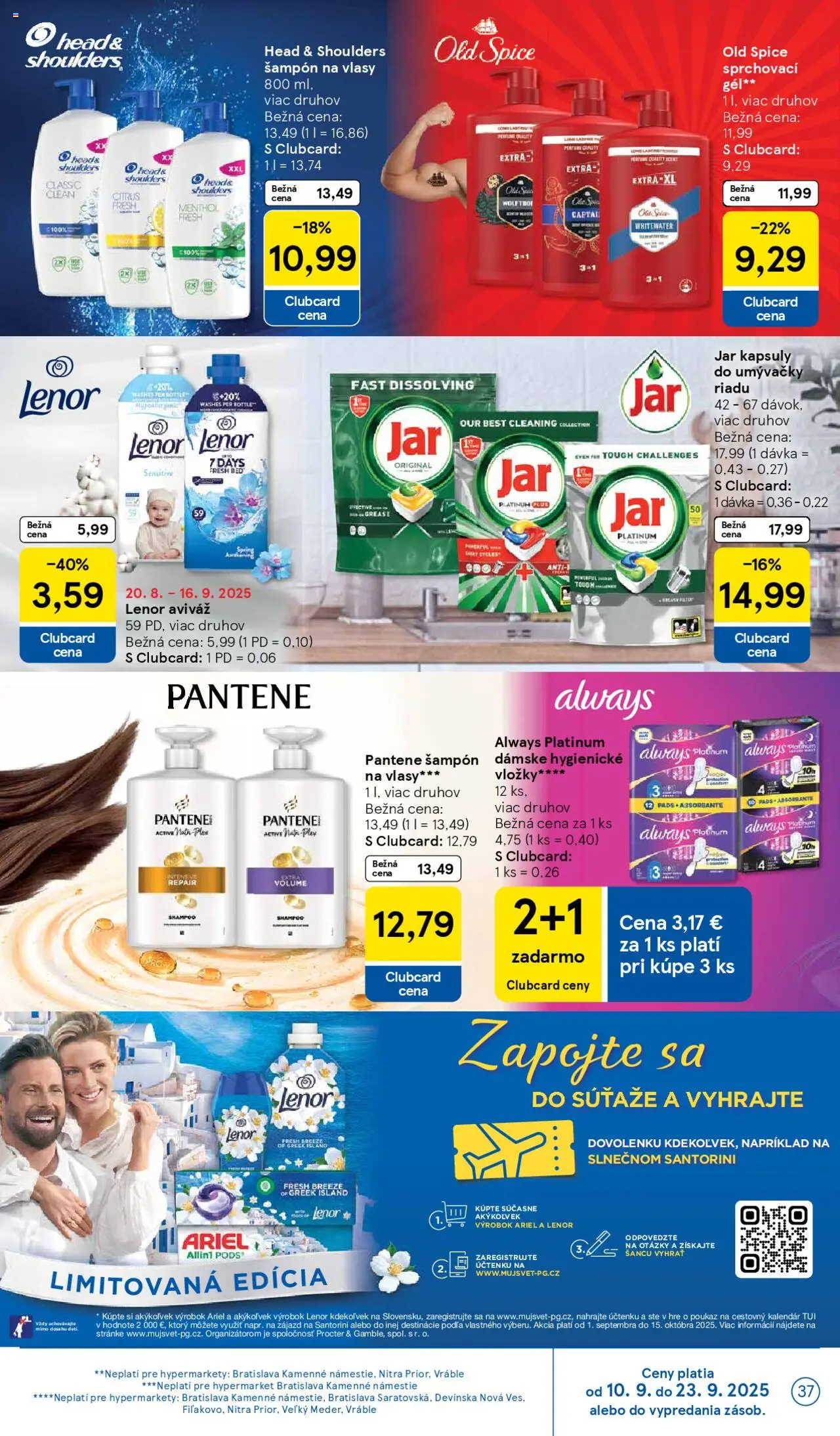 Nové Tesco akcie – leták je platný od 10.09.2025 | Strana: 37 | Produkty: Šampón, Aviváž, Kapsuly do umývačky riadu, Ariel