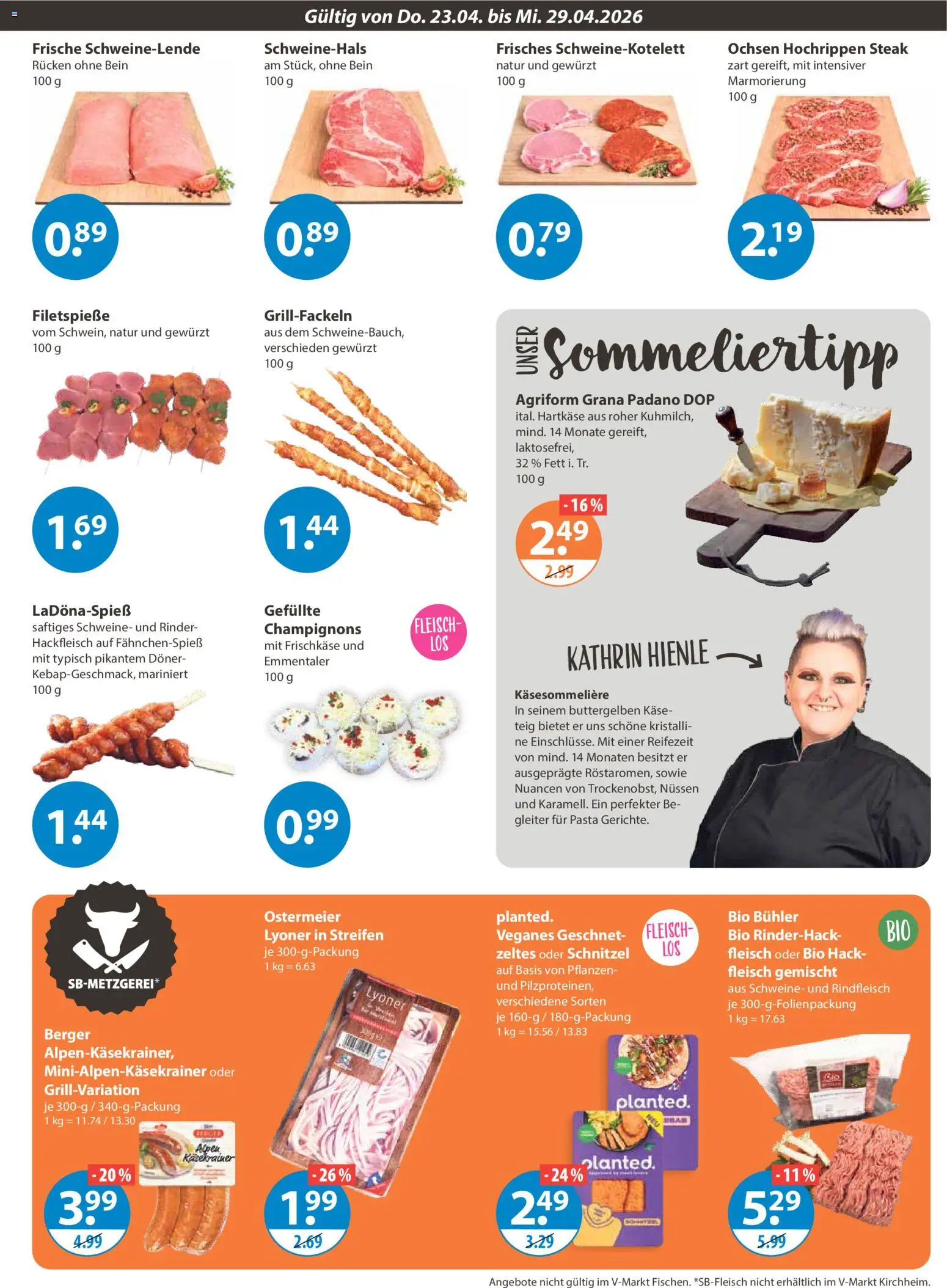V-Markt Schwaben / Oberbayern – gültig ab 23.04.2026 | Seite: 3 | Produkte: Schnitzel, Champignons, Pasta, Fleisch