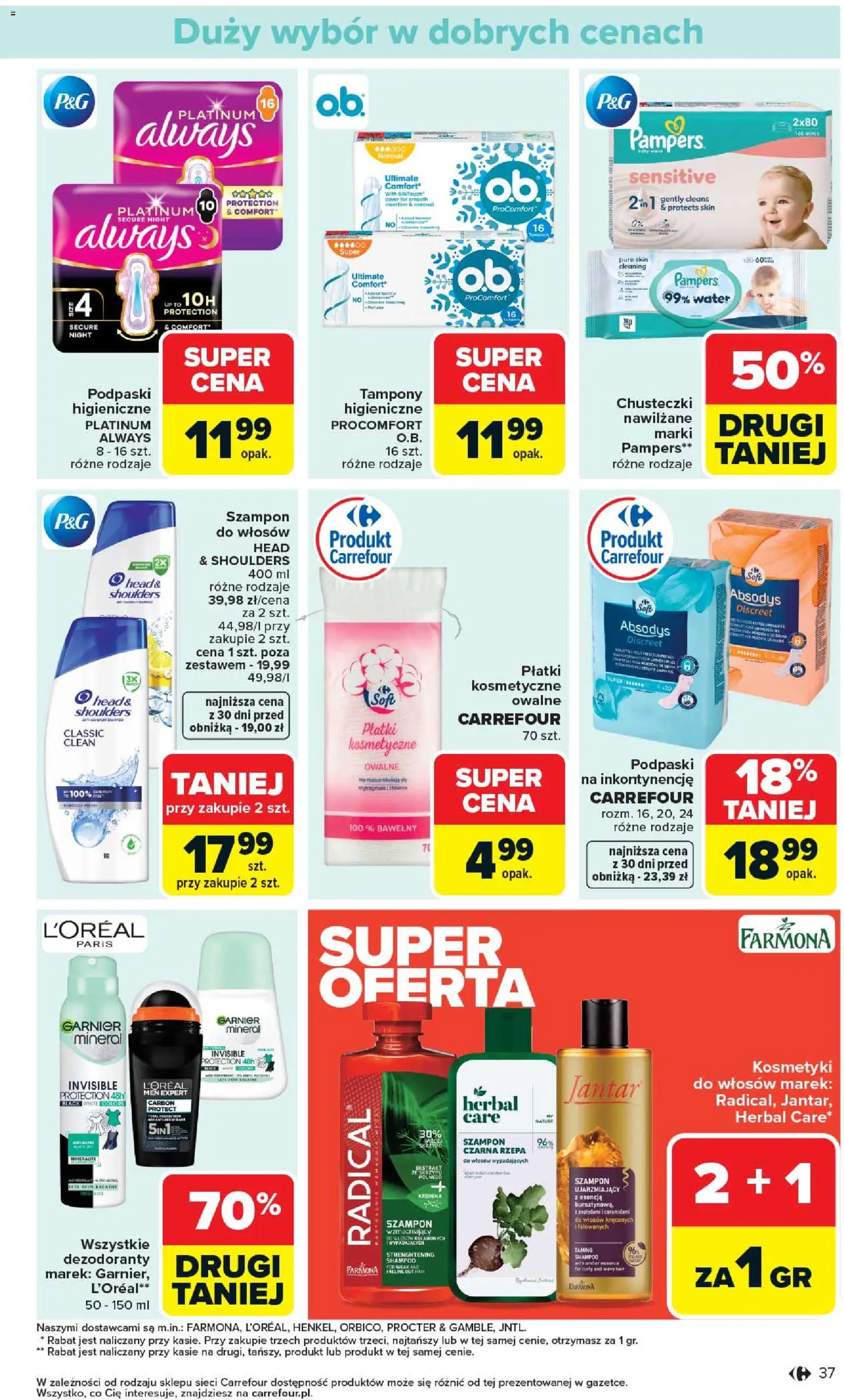 Carrefour gazetka od 07.04.2026 | Strona: 39 | Produkty: Tampony, Kosmetyki, Pampers, Szampon