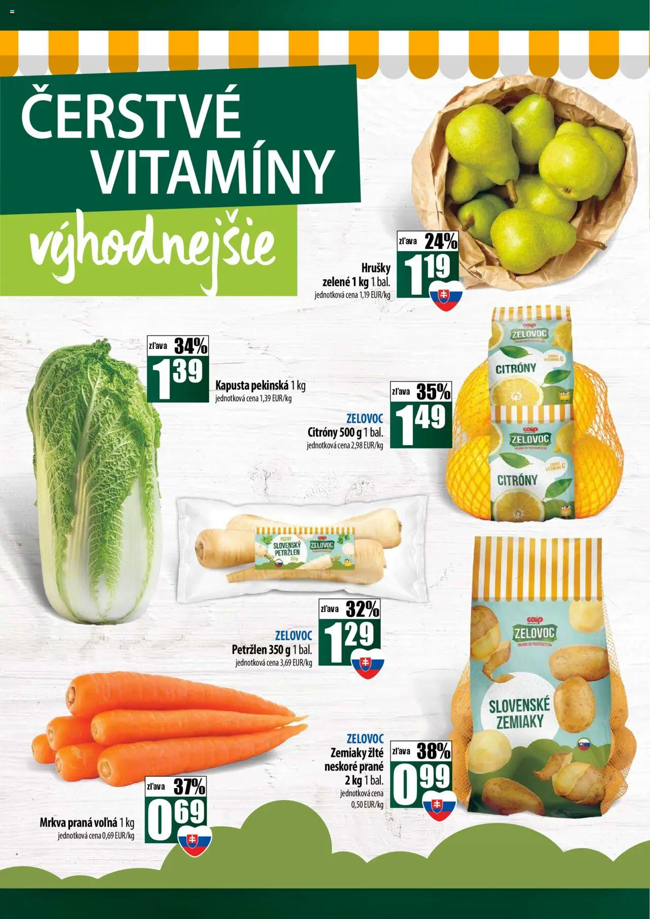 Nové COOP Jednota akcie – leták je platný od 16.10.2025 | Strana: 2 | Produkty: Mrkva, Zemiaky, Hrušky, Petržlen