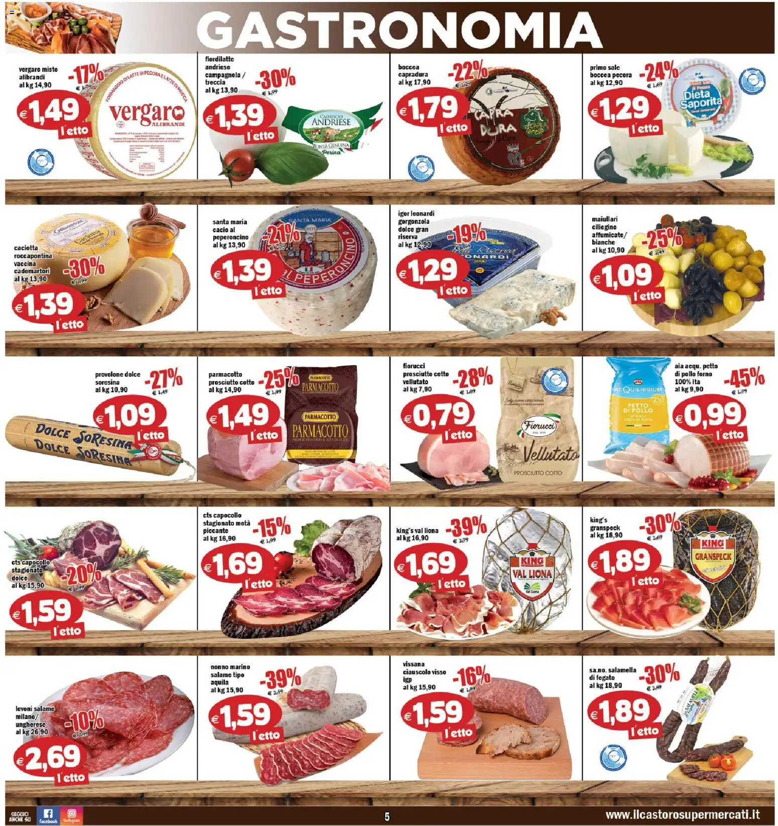 Volantino Il Castoro del 27.11.2025 | Pagina: 5 | Prodotti: Provolone, Salame, Pollo, Sale