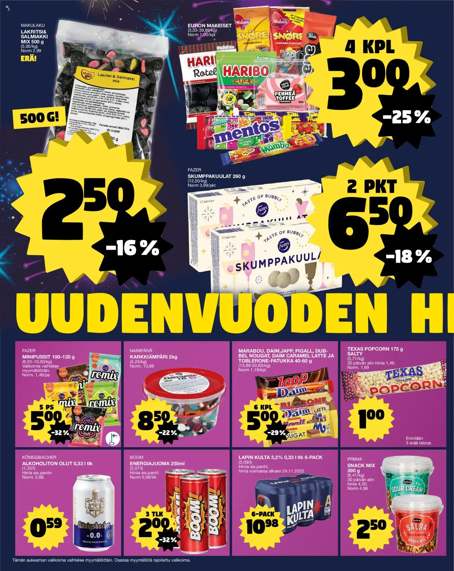 Tokmanni tarjoukset – voimassa 27.12.2025 alkaen | Sivu: 2 | Tuotteet: Salsa, Alkoholiton olut, Olut, Lakritsi