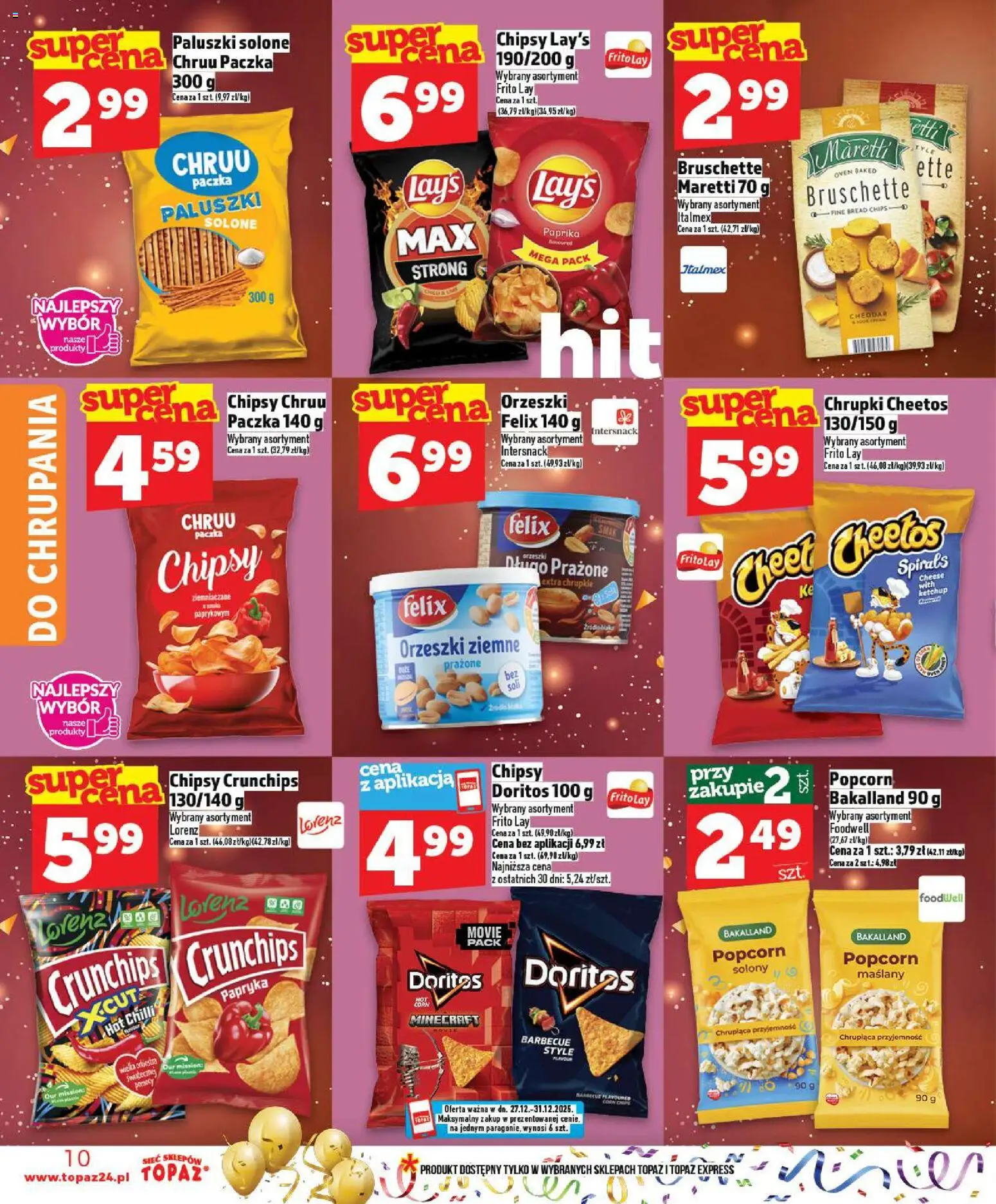 Topaz Gazetka - Ceny małe na stałe od 27.12.2025 | Strona: 10 | Produkty: Chipsy, Doritos, Paluszki, Cheddar