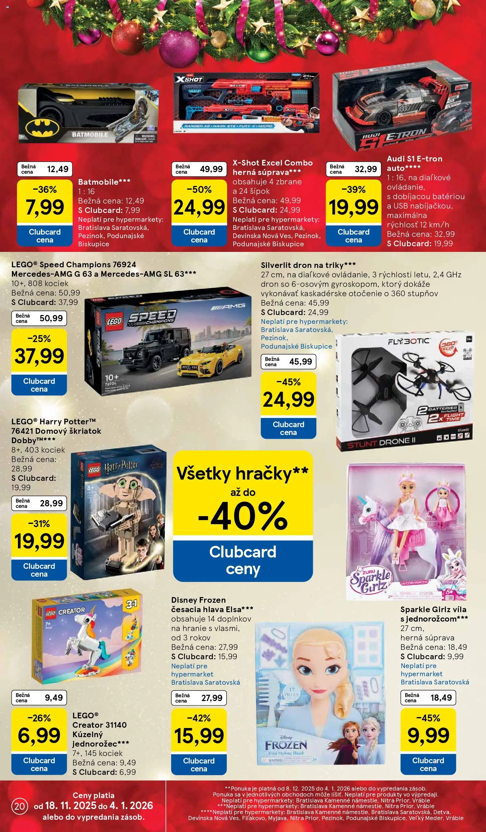 Nové Tesco akcie – leták je platný od 08.12.2025 | Strana: 20 | Produkty: Dron, LEGO, Hračky