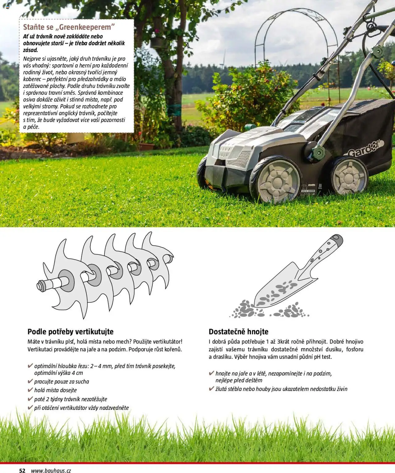 Bauhaus katalog Zahradní technika od 01.04.2025 | Strana: 52 | Produkty: Vertikutátor, Hnojivo, Koberec