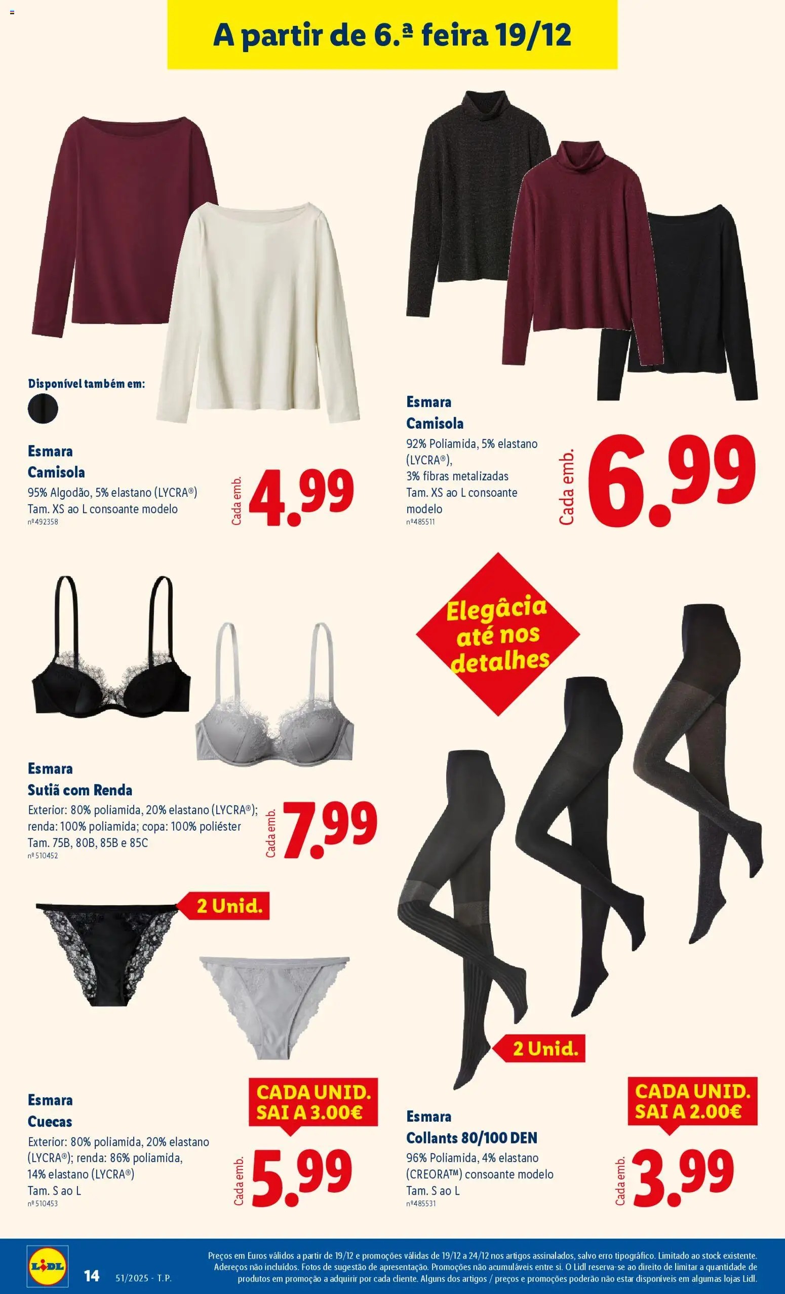 Lidl Novidades │ válido de 15.12.2025 | Página: 14 | Produtos: Collants, Camisola, Sutiã, Cuecas