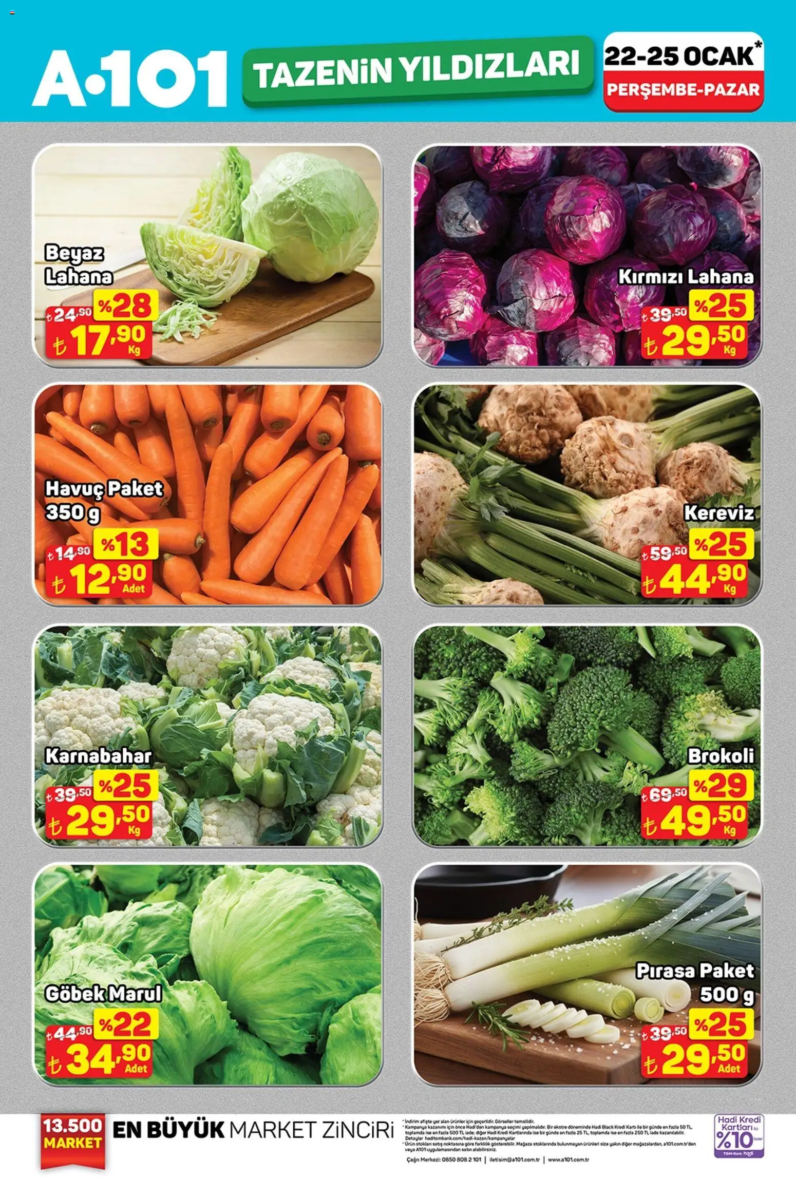 A101 Tazenin Yıldızları - 22.01.2026 tarihinden itibaren geçerlidir | Sayfa: 1 | Ürünler: Pırasa, Lahana, Brokoli, Karnabahar