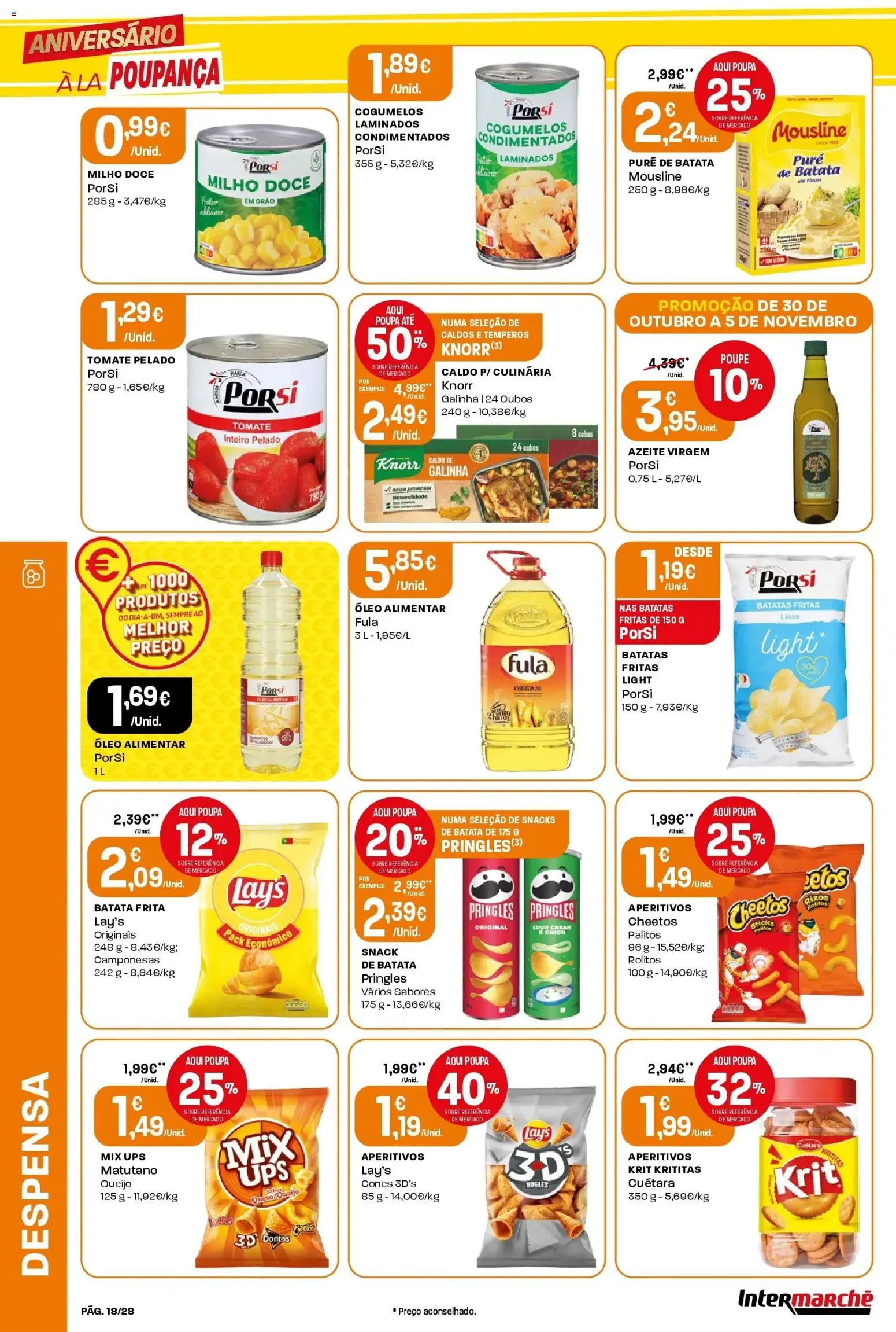 Intermarché - Aniversário à la poupança. » de 30/10/2025 - 05/11/2025 | Página: 18 | Produtos: Queijo, Tomate, Cogumelos, Milho
