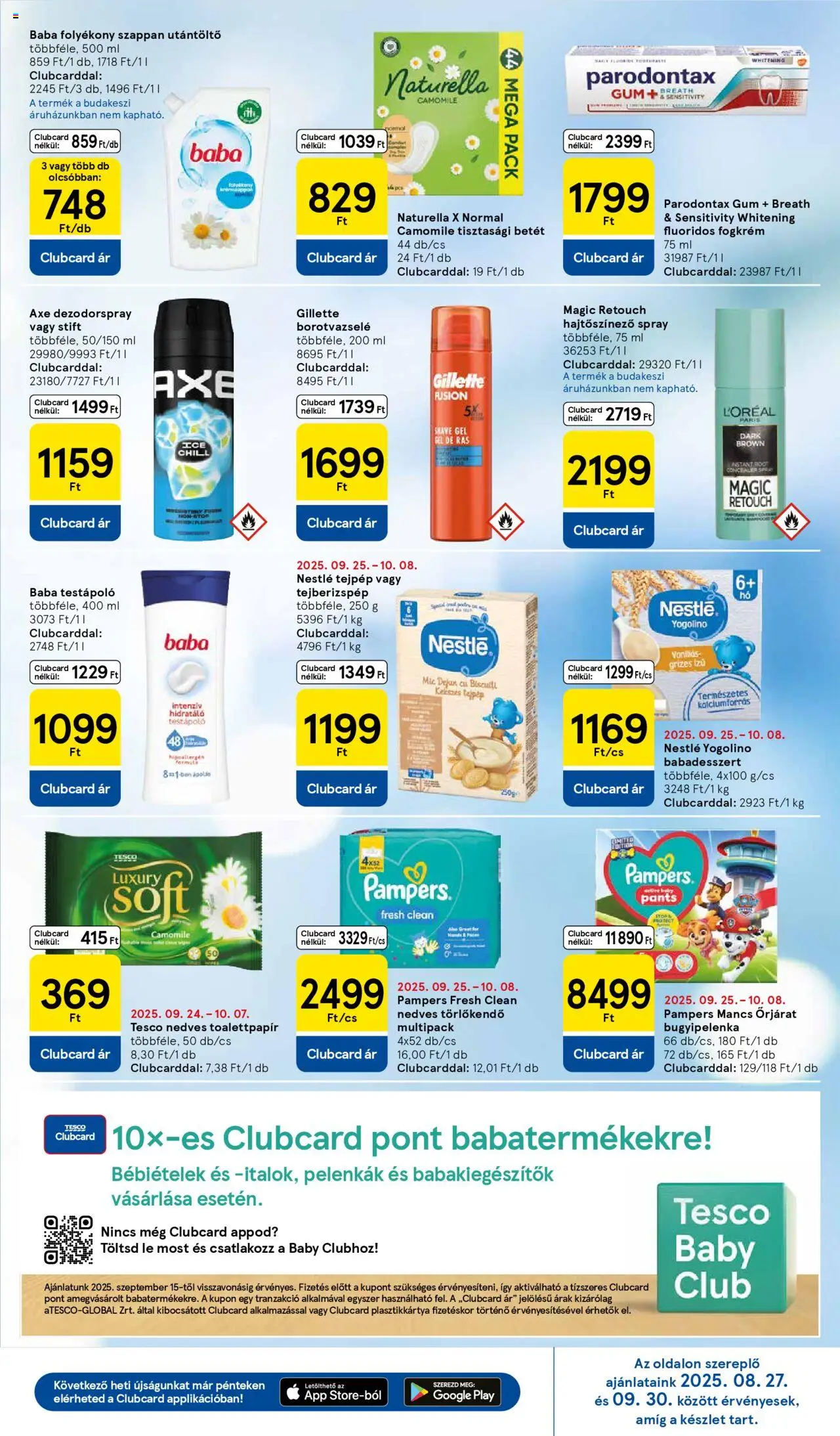 Tesco akciós ujság - amely érvényes a következő dátumtól: 25.09.2025 | Oldal: 11 | Termékek: Pampers, Törlőkendő, Tisztasági betét, Stift