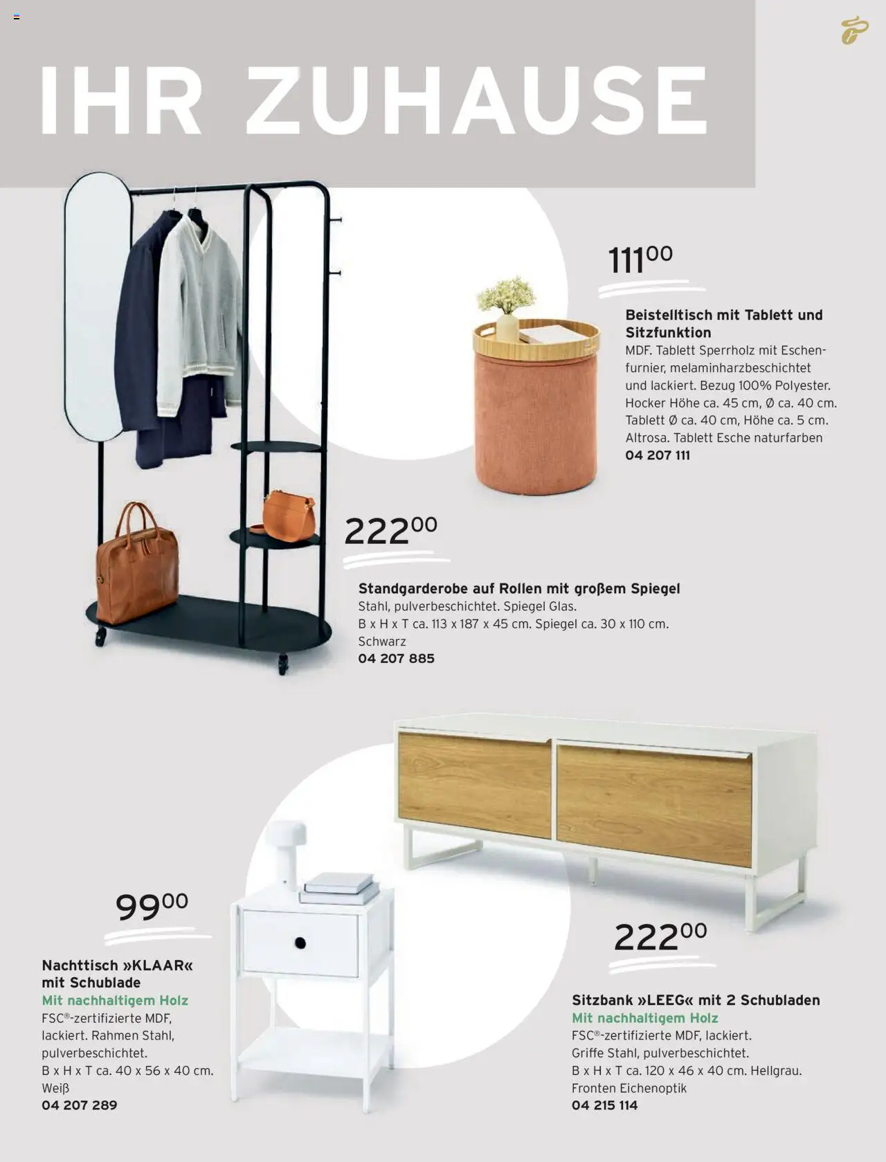 Angebote Tchibo – gültig ab 01.10.2025 | Seite: 5 | Produkte: Hocker, Sitzbank, Nachttisch, Spiegel