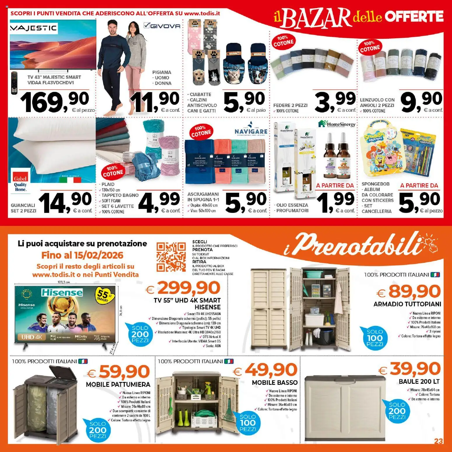 Volantino Todis del 05.02.2026 | Pagina: 23 | Prodotti: Spugna, Calzini, Olio, Armadio
