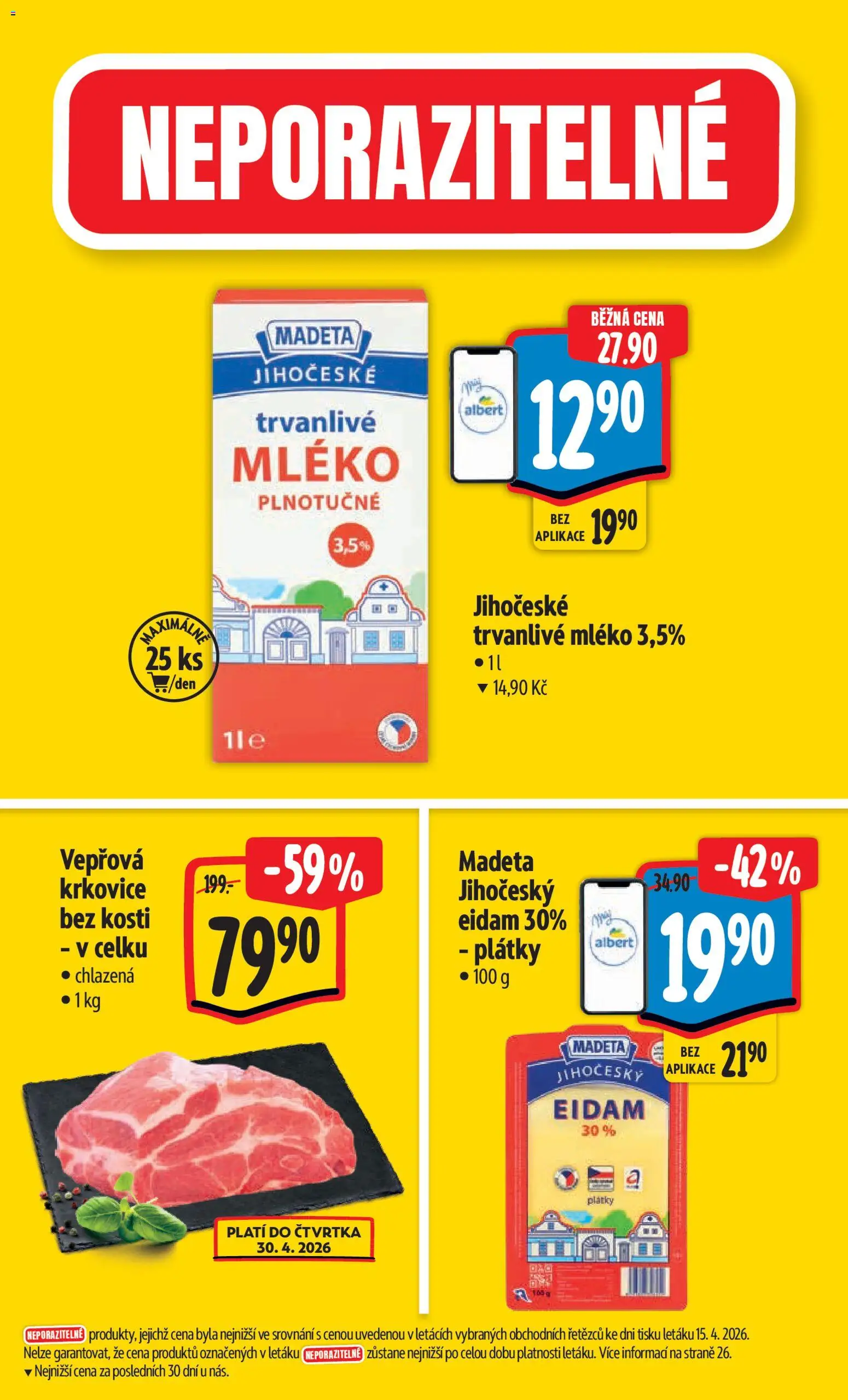 Albert leták - Hypermarket od 22.04.2026 | Strana: 3 | Produkty: Mléko, Eidam, Krkovice