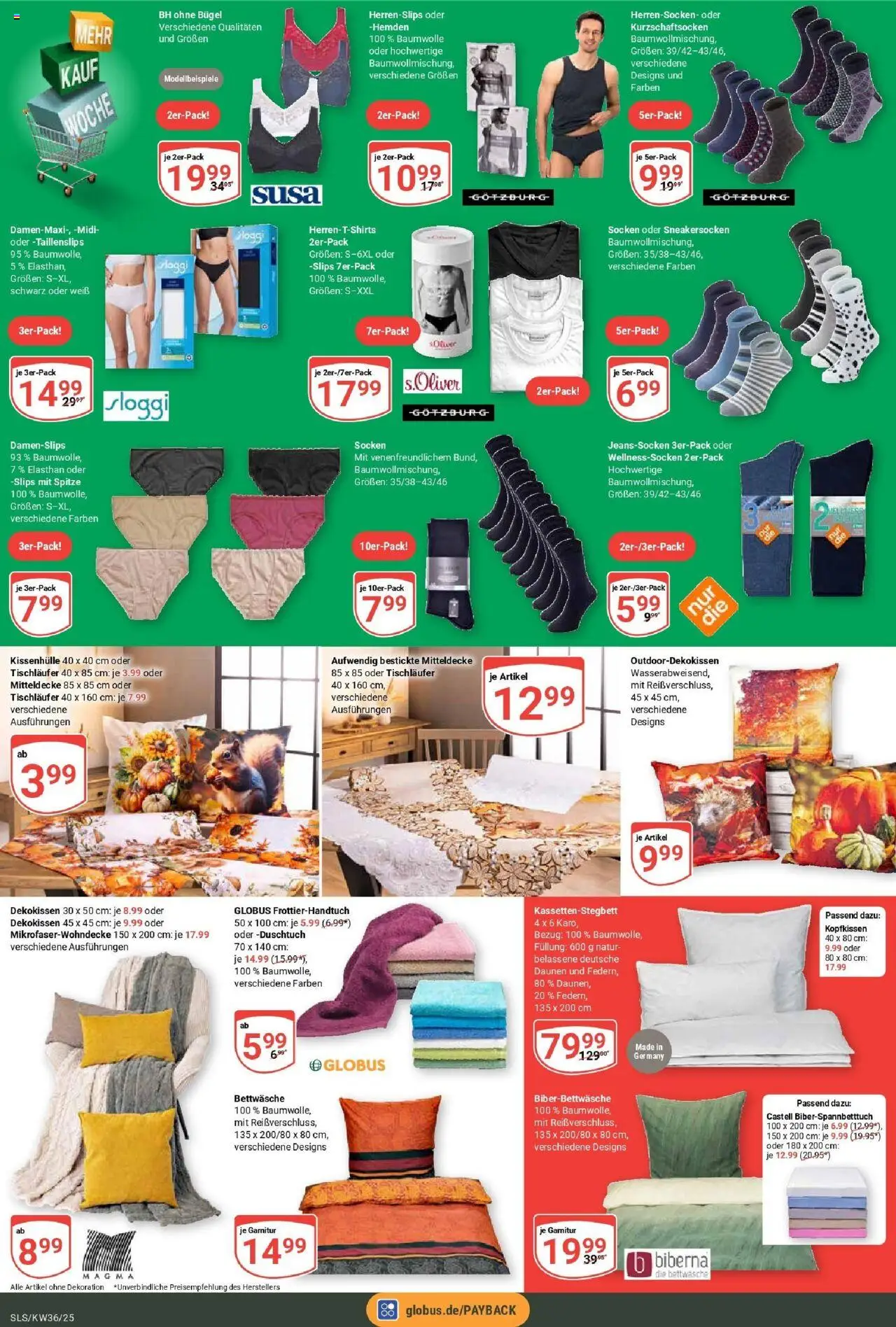 Globus prospekt Saarlouis	 – gültig ab 01.09.2025 | Seite: 29 | Produkte: Bettwäsche, Kopfkissen, BH, Socken