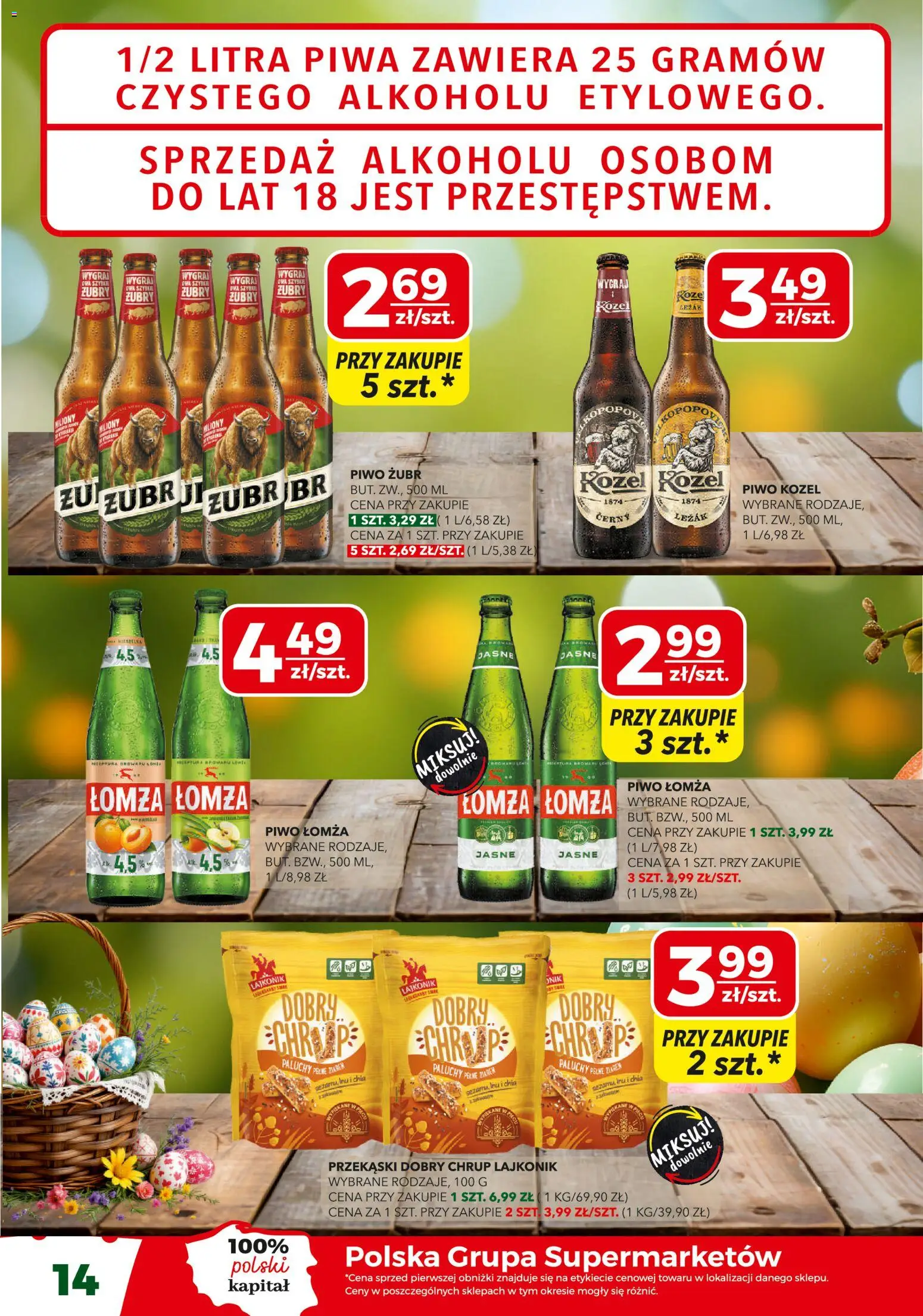 Top Market gazetka od 26.03.2026 | Strona: 14 | Produkty: Piwo żubr, Leżak, Piwo, Piwo kozel