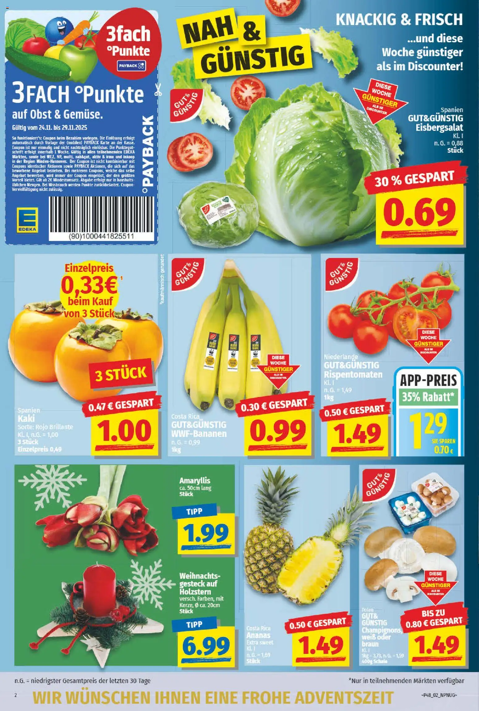 NP Discount Prospekt 	 – gültig ab 24.11.2025 | Seite: 2 | Produkte: Ananas, Eisbergsalat, Obst, Kaki
