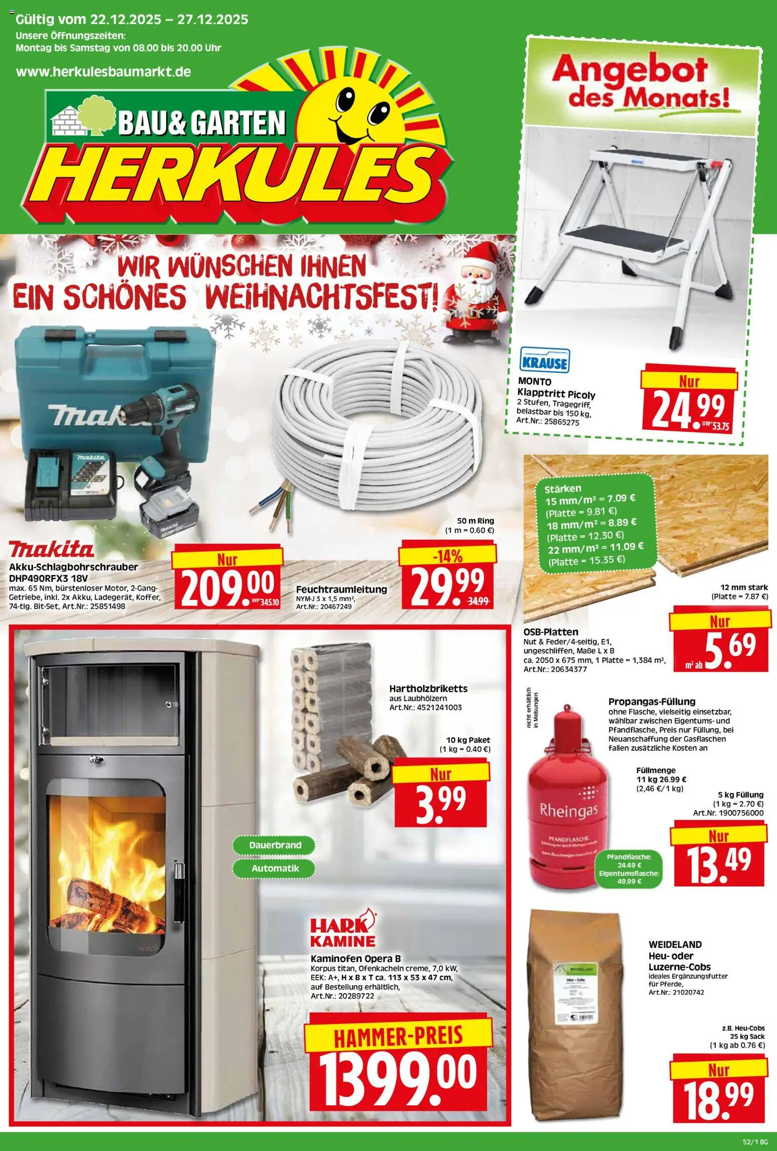 HERKULES - Bau & Garten – gültig ab 22.12.2025 | Seite: 1 | Produkte: Kaminofen, Uhr