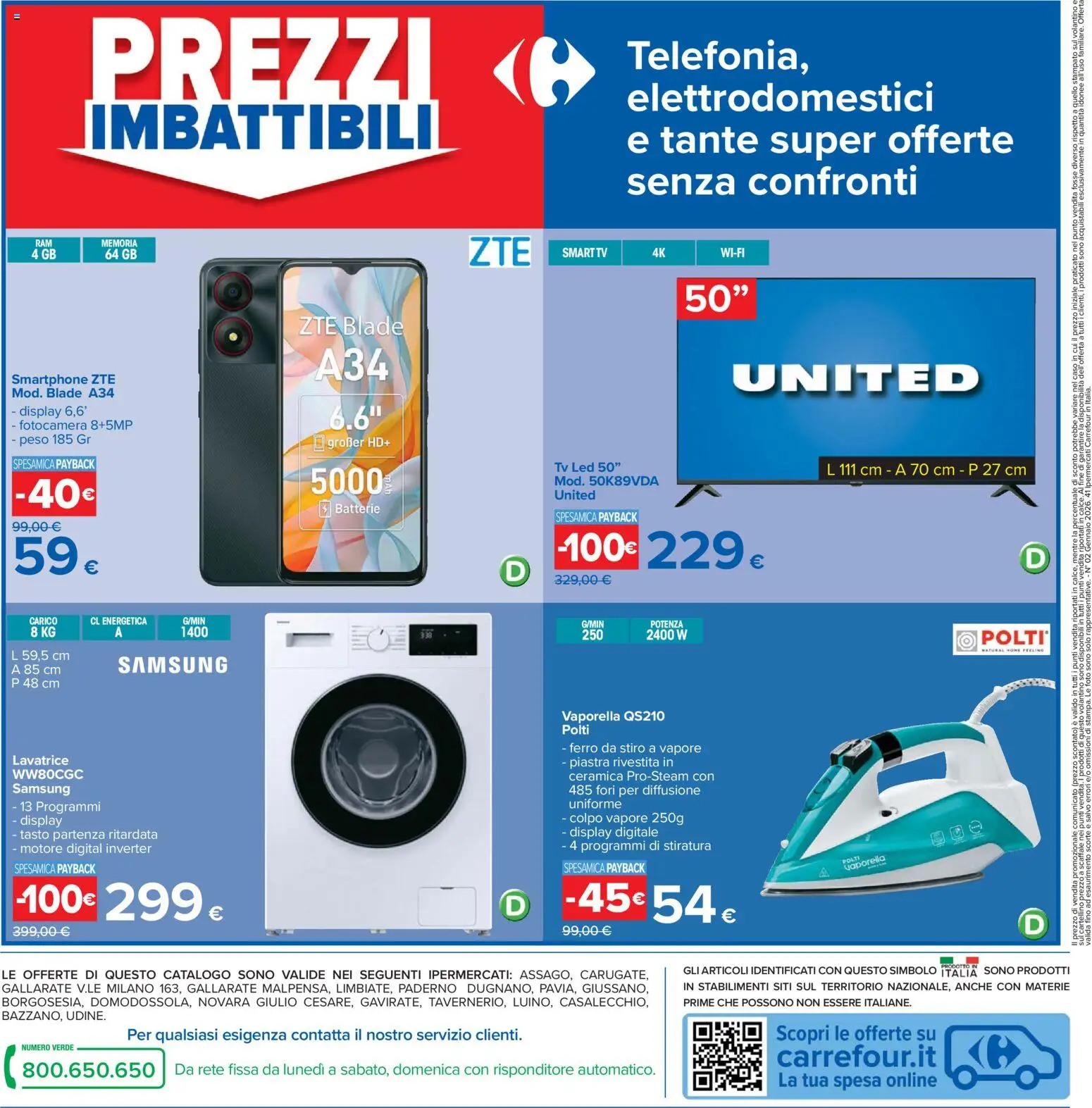 Volantino Carrefour del 15.01.2026 | Pagina: 42 | Prodotti: Smartphone, TV, Ferro da stiro, Batterie