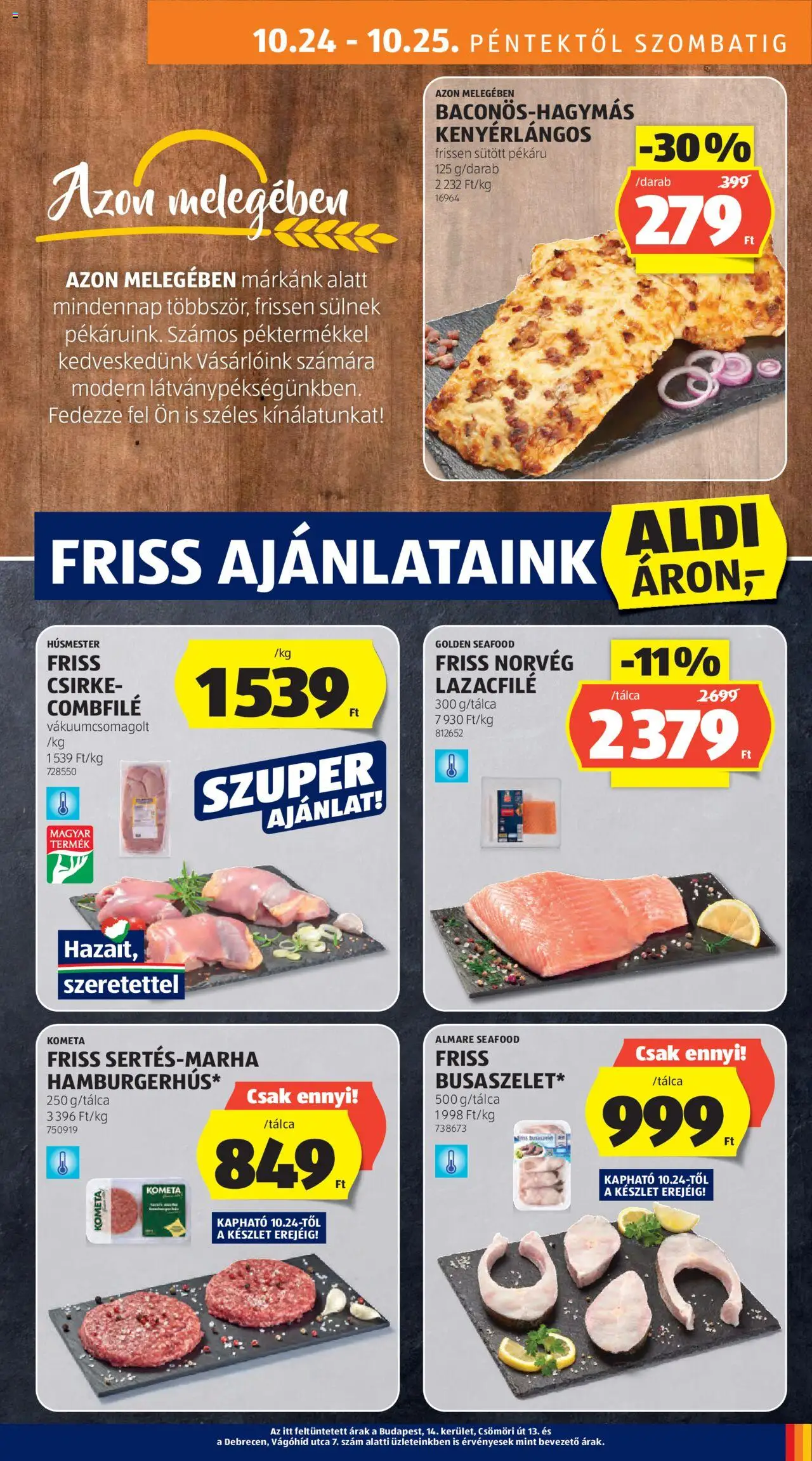 Aldi akciós ujság - amely érvényes a következő dátumtól: 24.10.2025 | Oldal: 9 | Termékek: Hamburger, Lazacfilé