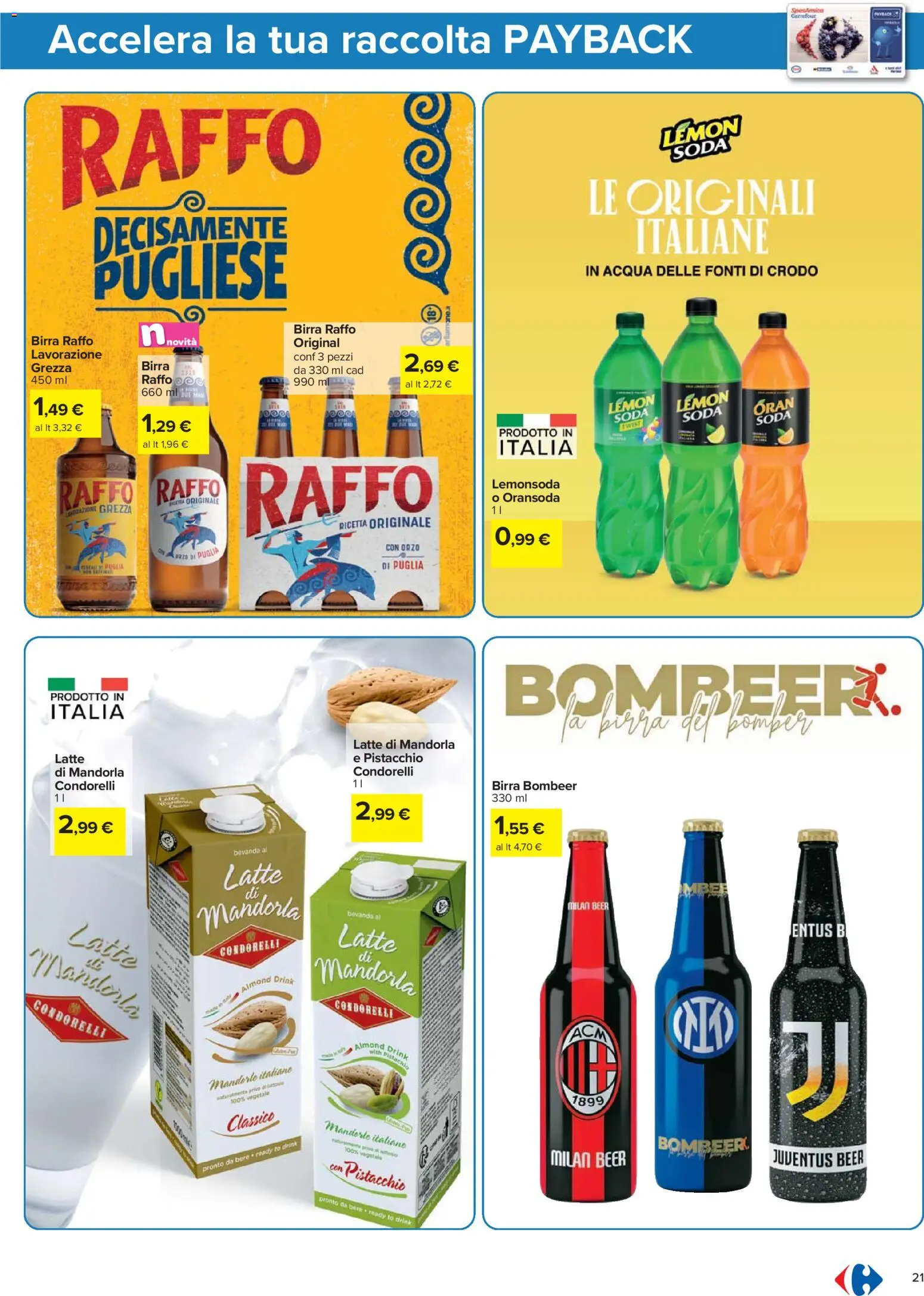 Volantino Carrefour del 17.11.2025 | Pagina: 21 | Prodotti: Birra, Acqua, Latte, Mandorle