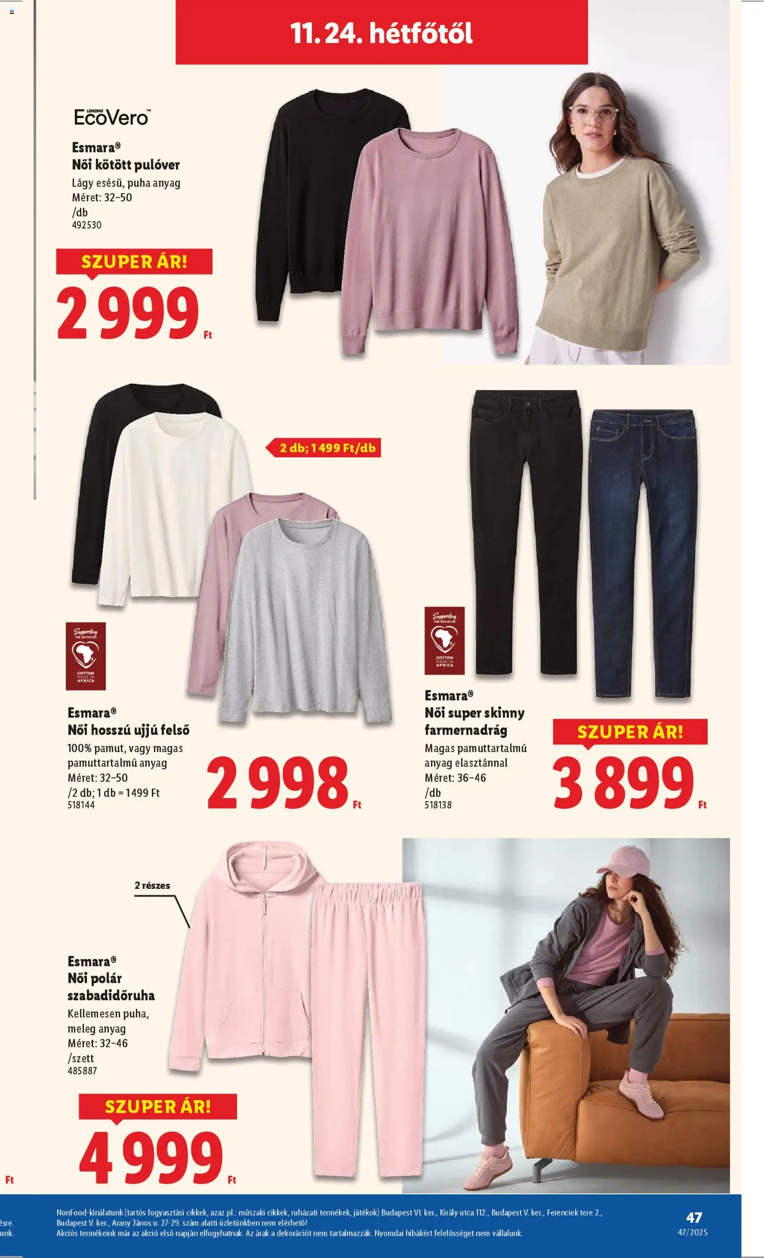 Lidl akciós ujság - amely érvényes a következő dátumtól: 20.11.2025 | Oldal: 47 | Termékek: Farmernadrág, Szabadidőruha, Játékok, Pulóver